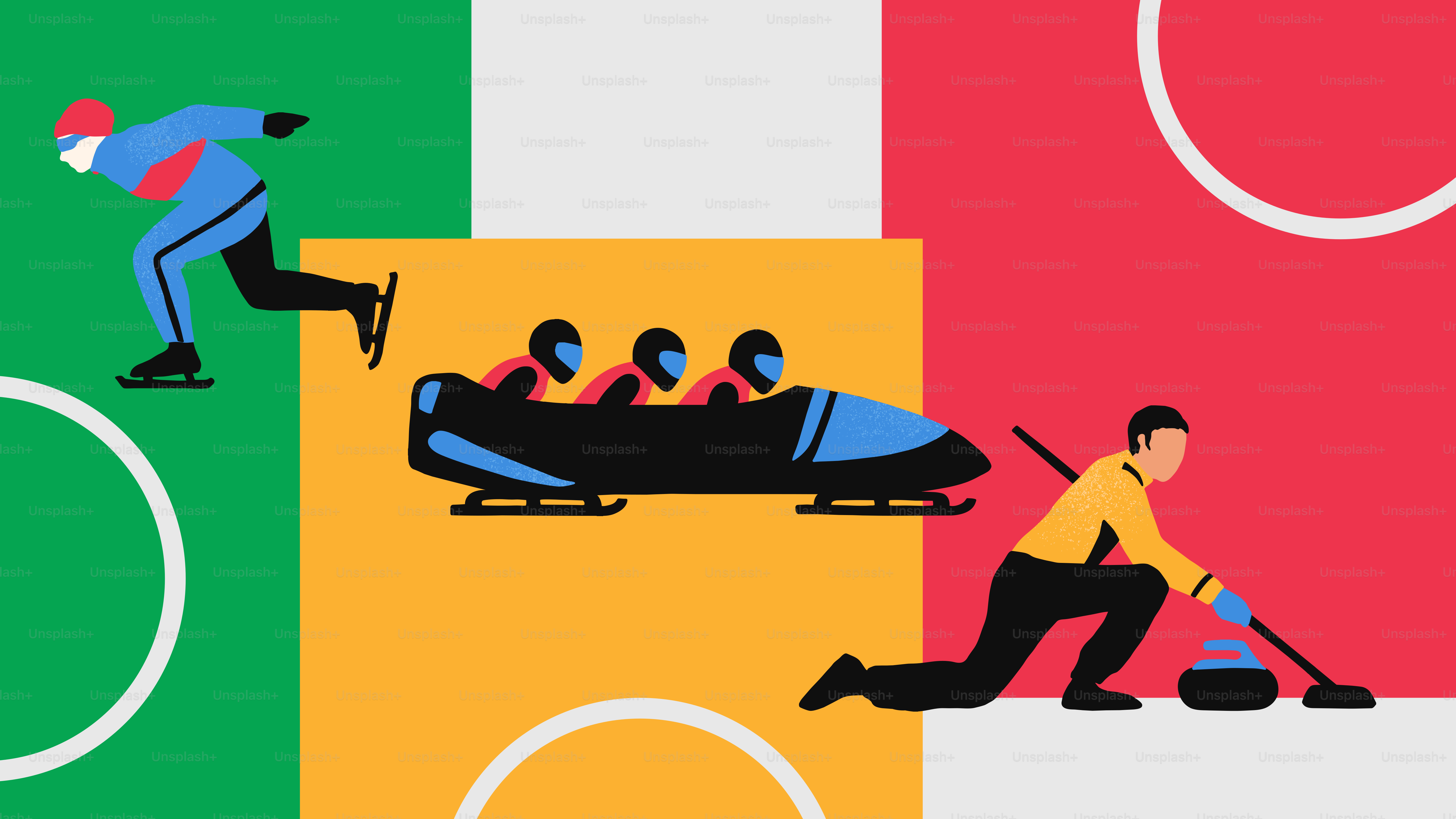 Winter sports athletes on colorful background