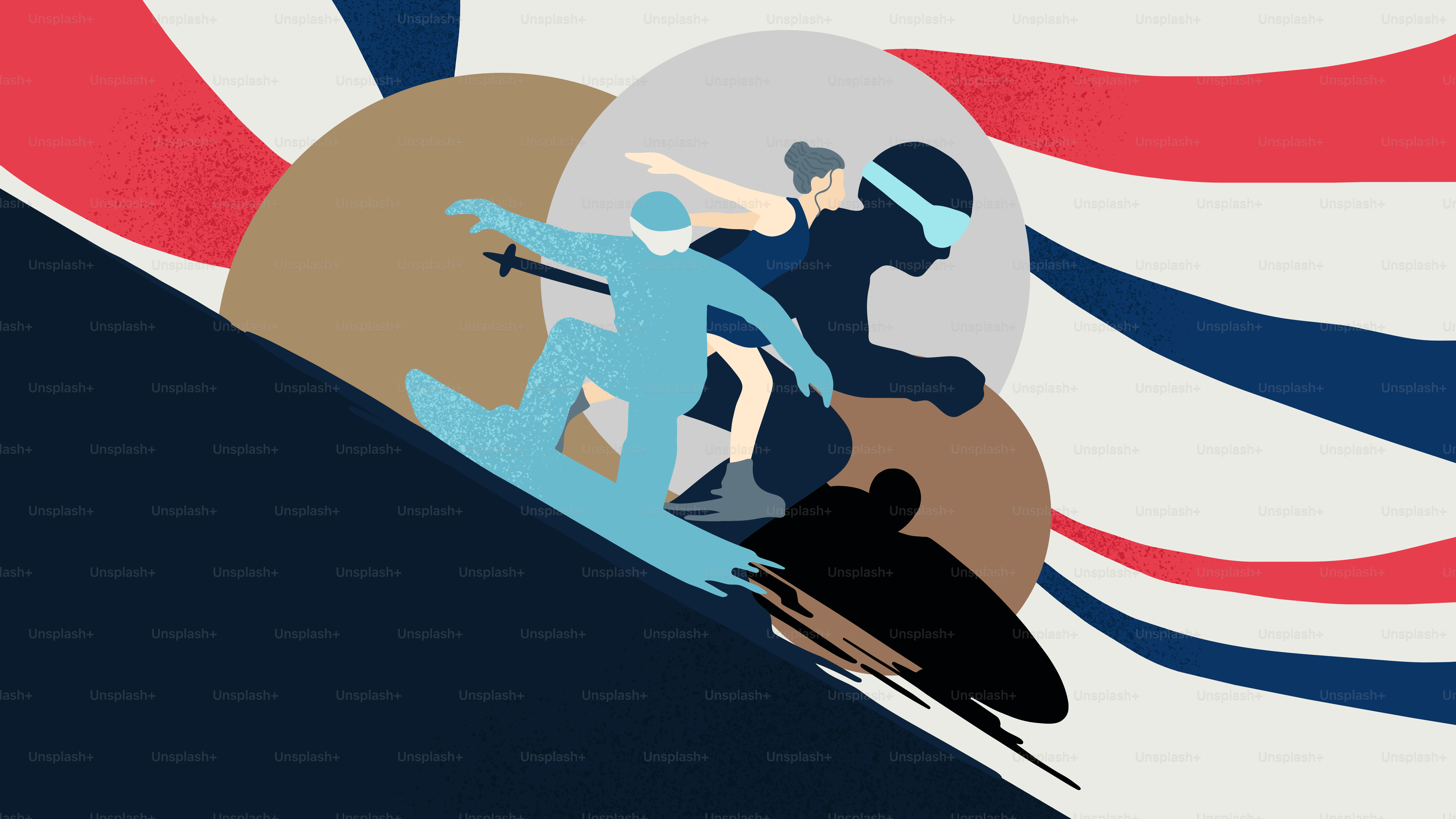 Snowboarder y esquiador sobre un fondo abstracto