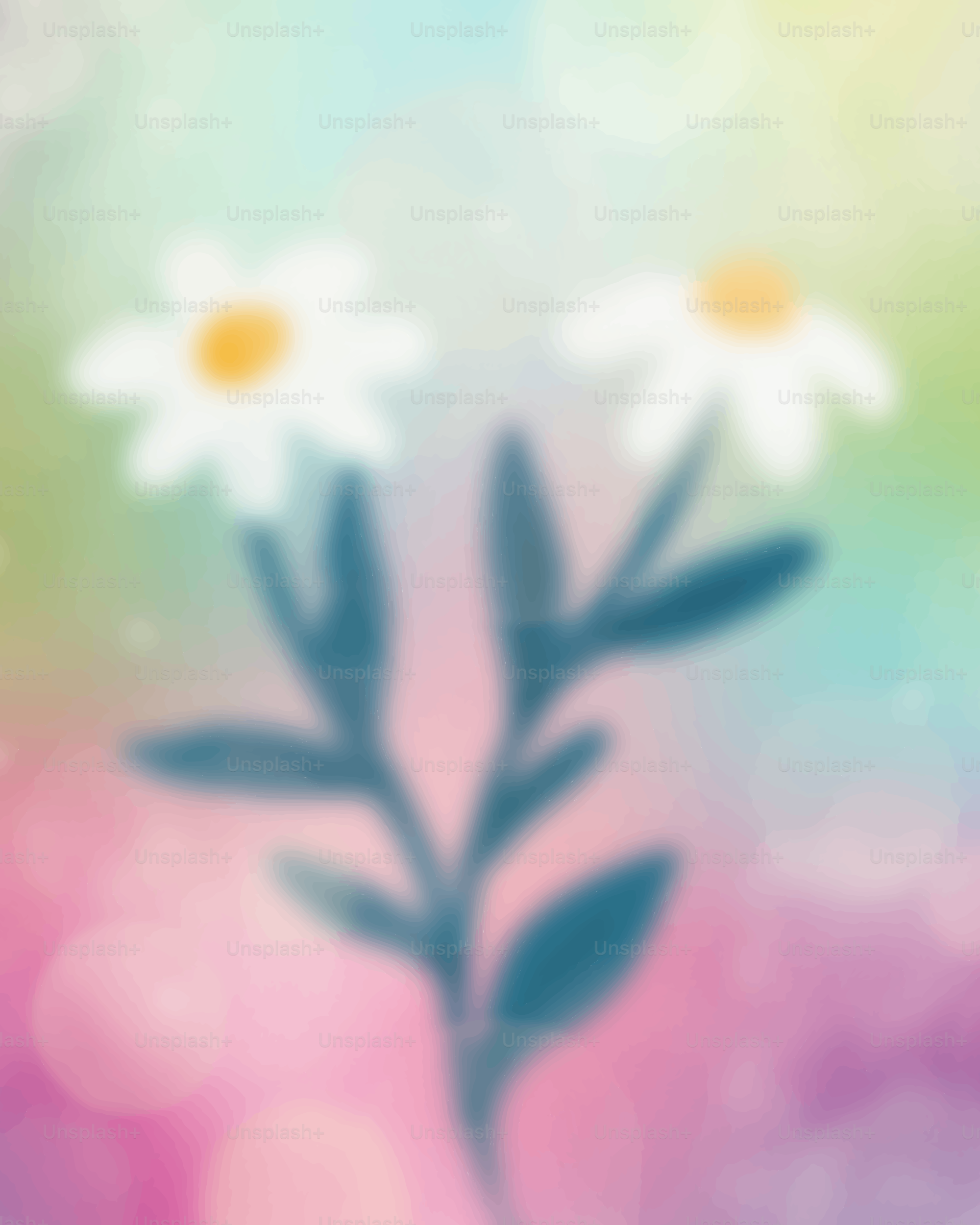 Duas margaridas sobre um fundo colorido e borrado