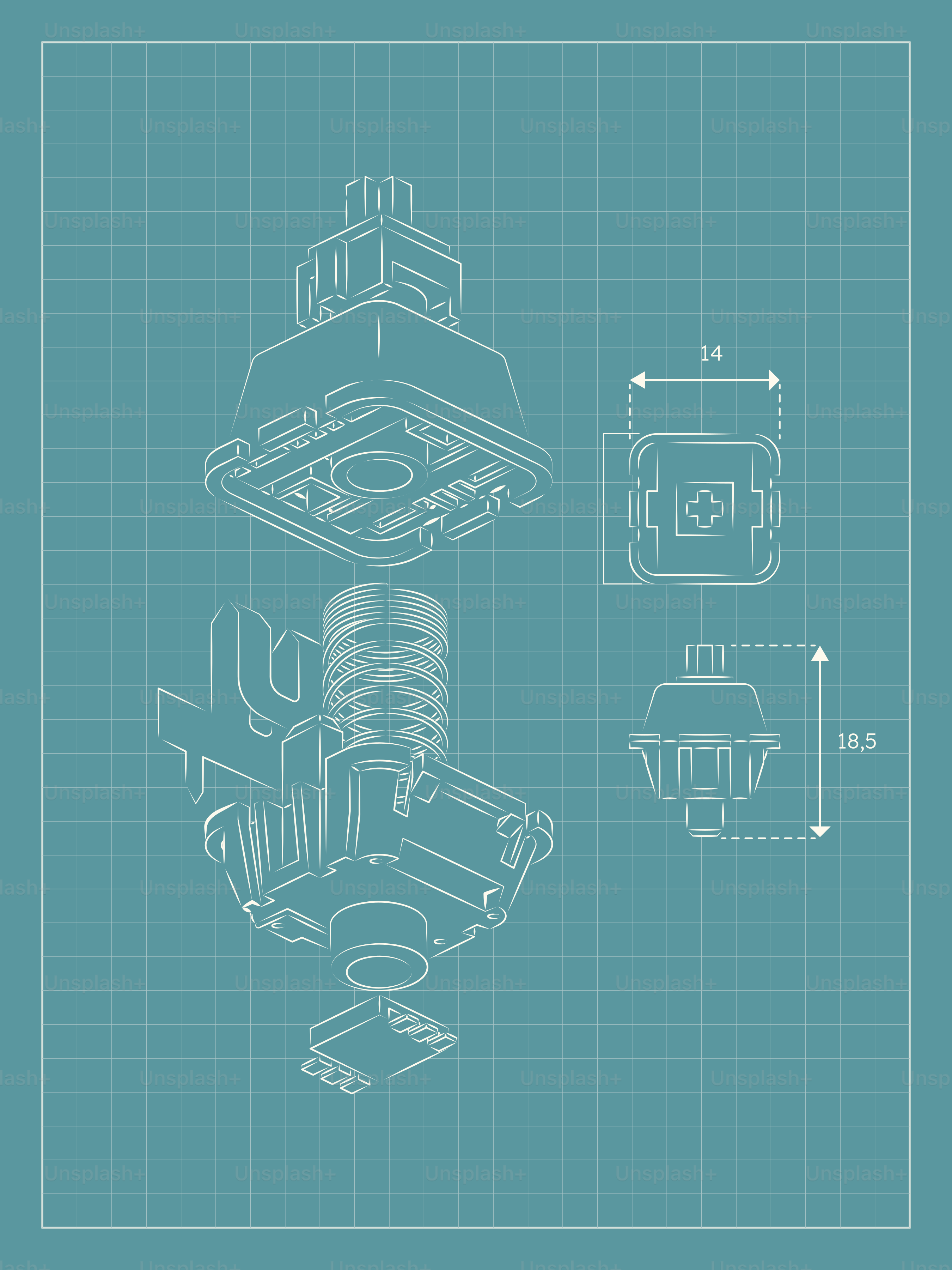 Mechanical keyboard switch blueprint with dimensions