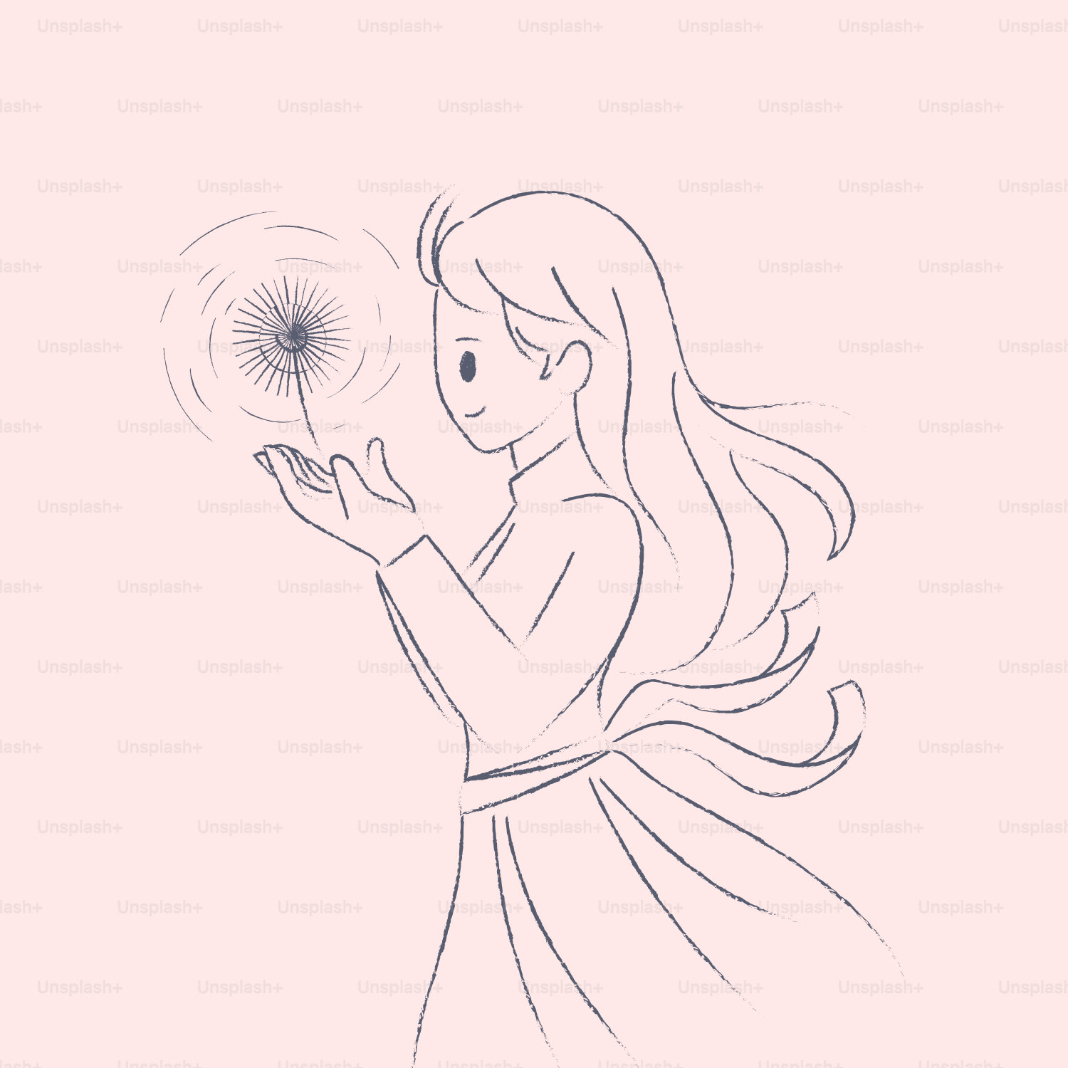 A stylized drawing of a girl holding a dandelion
