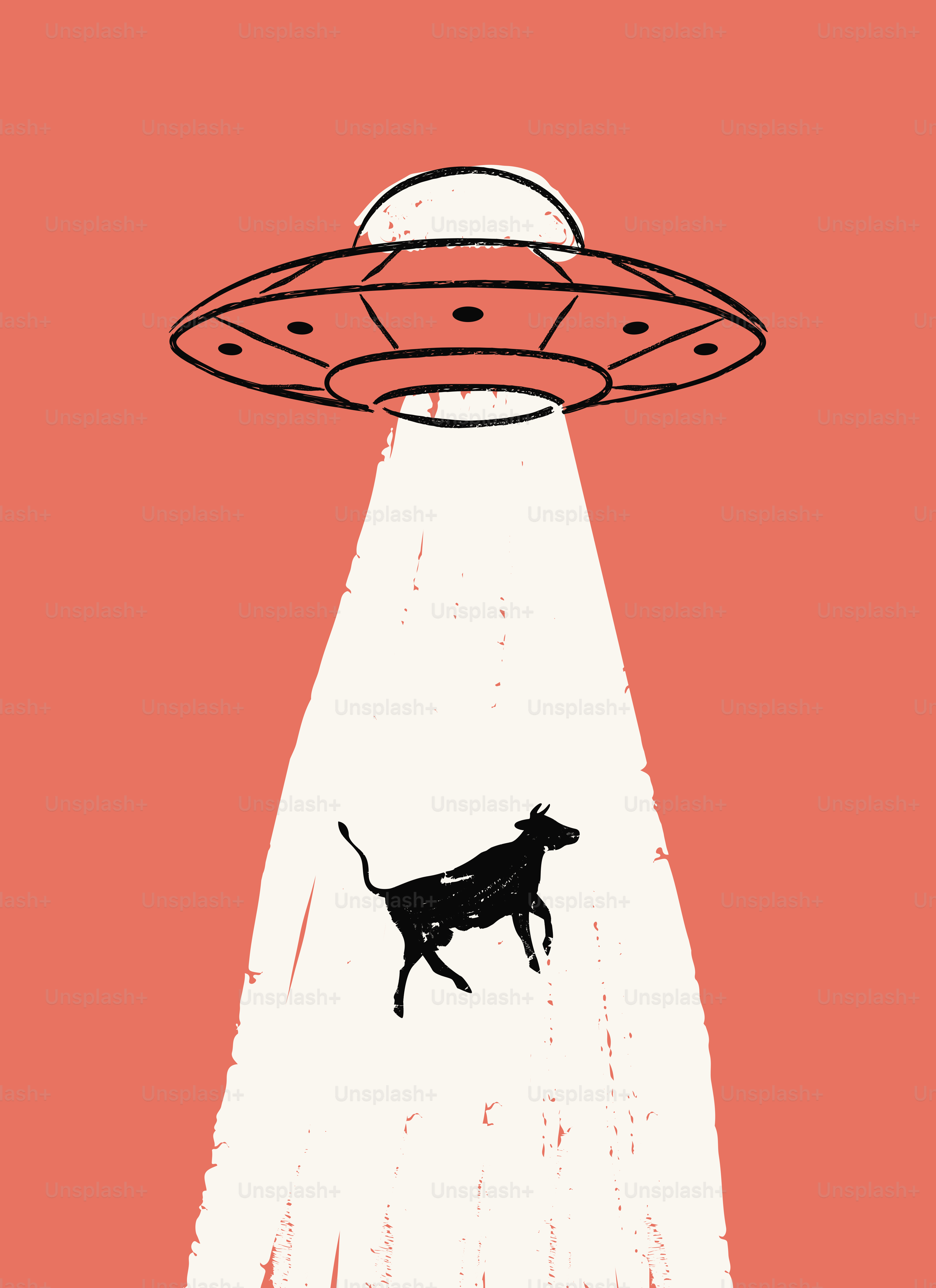 Ufo beaming a cow up into the sky.