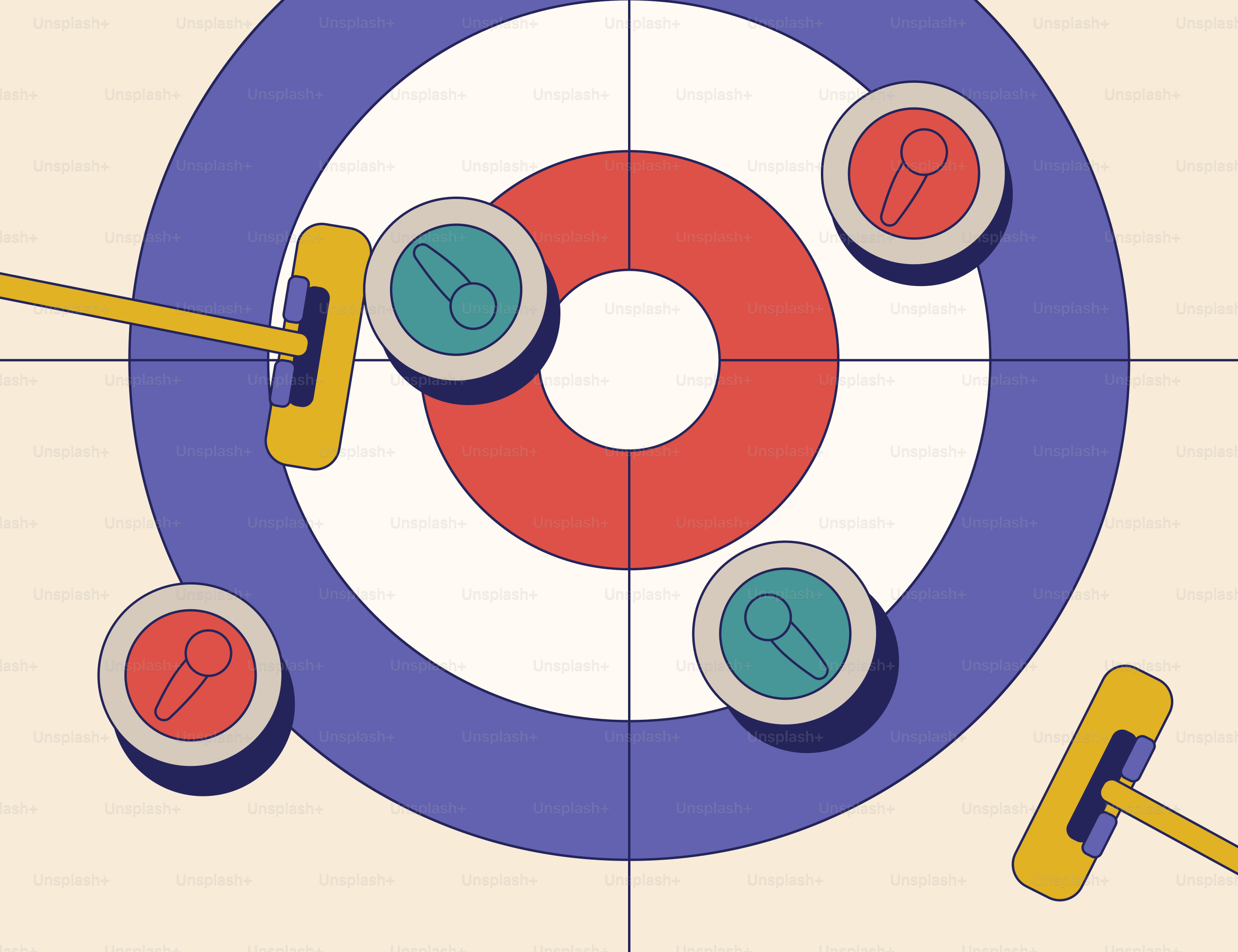 Curling stones and brooms on ice