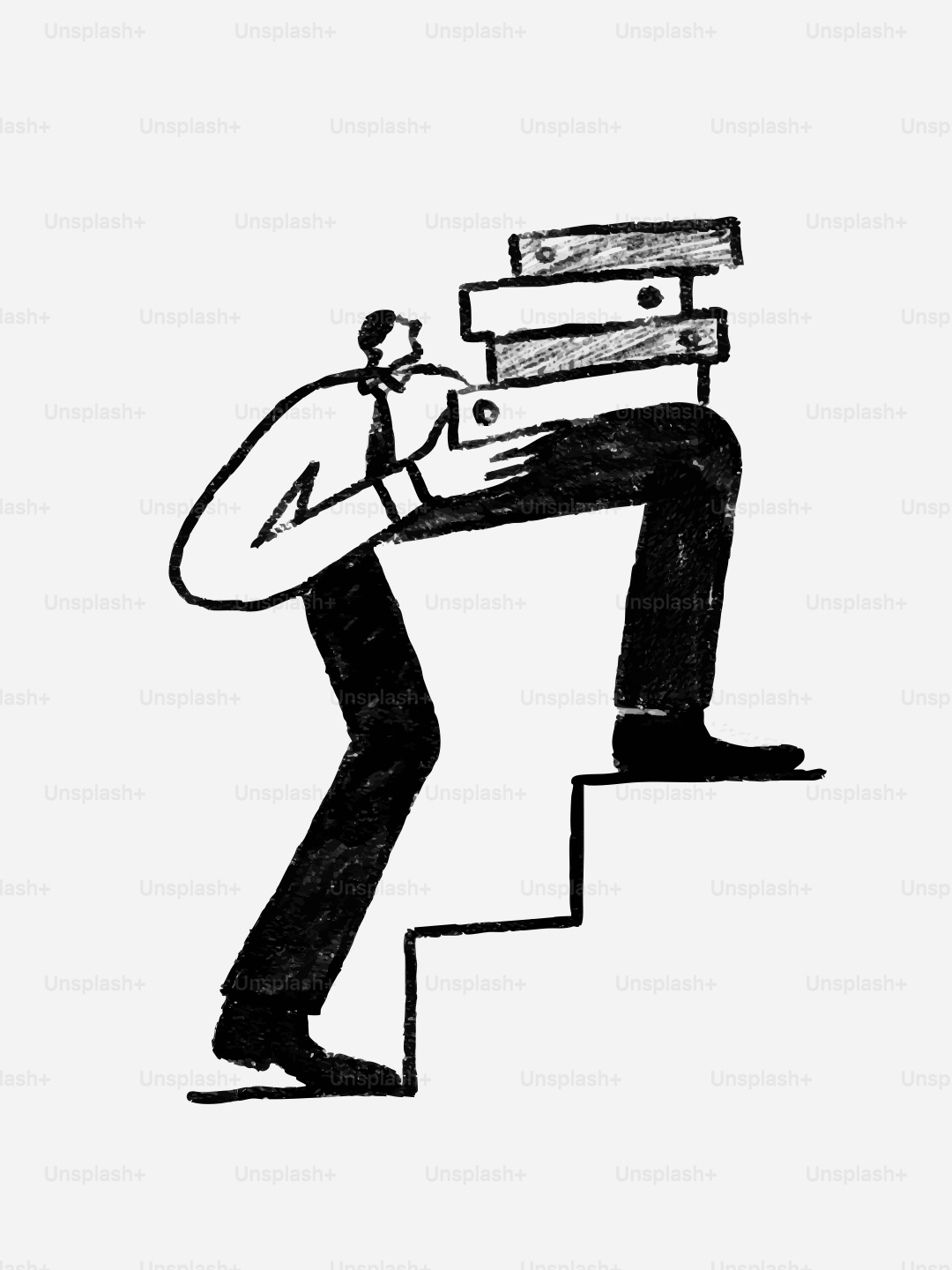 Hombre subiendo una pesada pila de libros.
