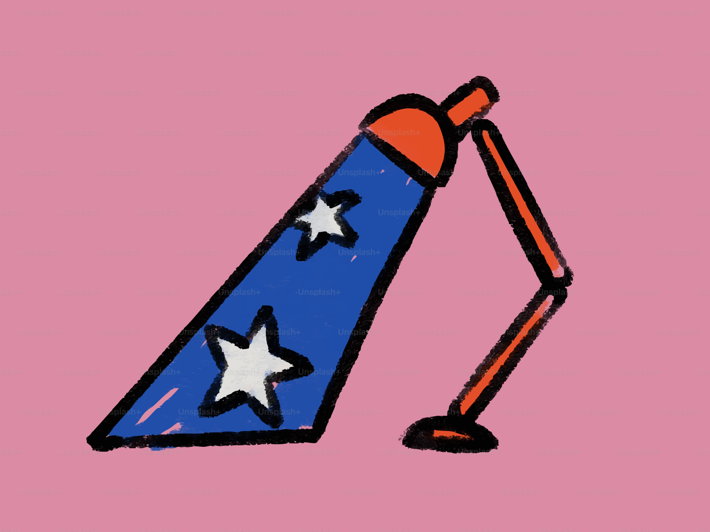 Um abajur azul com estrelas sobre fundo rosa