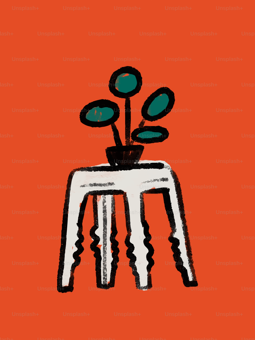 A potted plant sits on a white stool