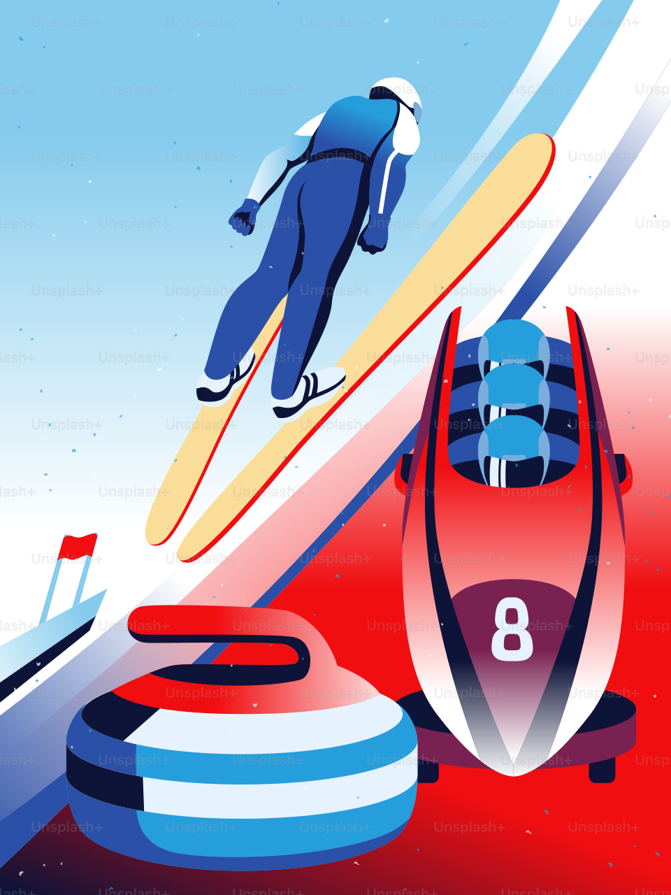 Los atletas de deportes de invierno esquian, bobsleigh y curl