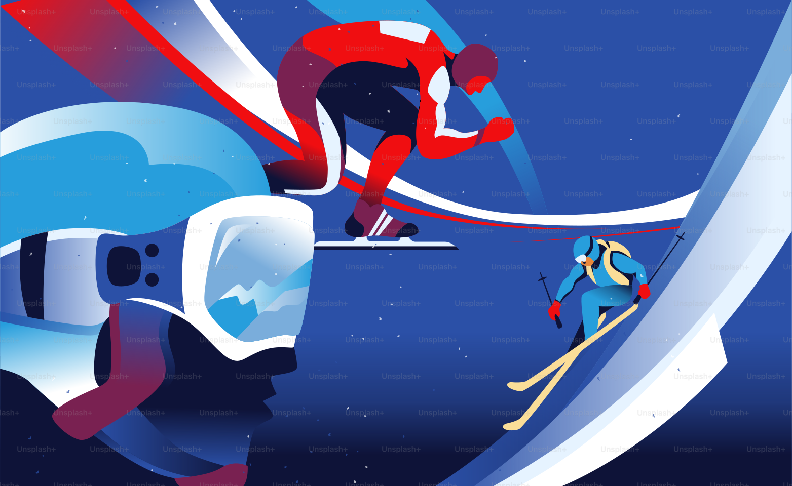 Esquiadores bajando una pendiente nevada con gafas