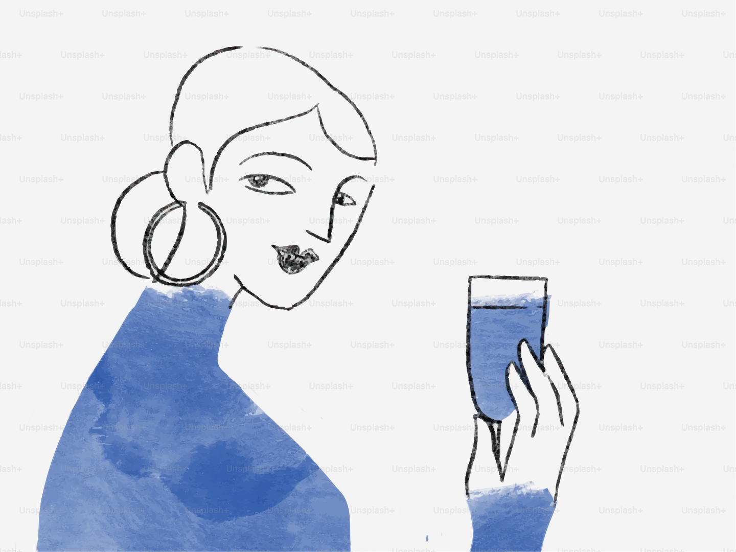 Woman in blue holding a glass of water