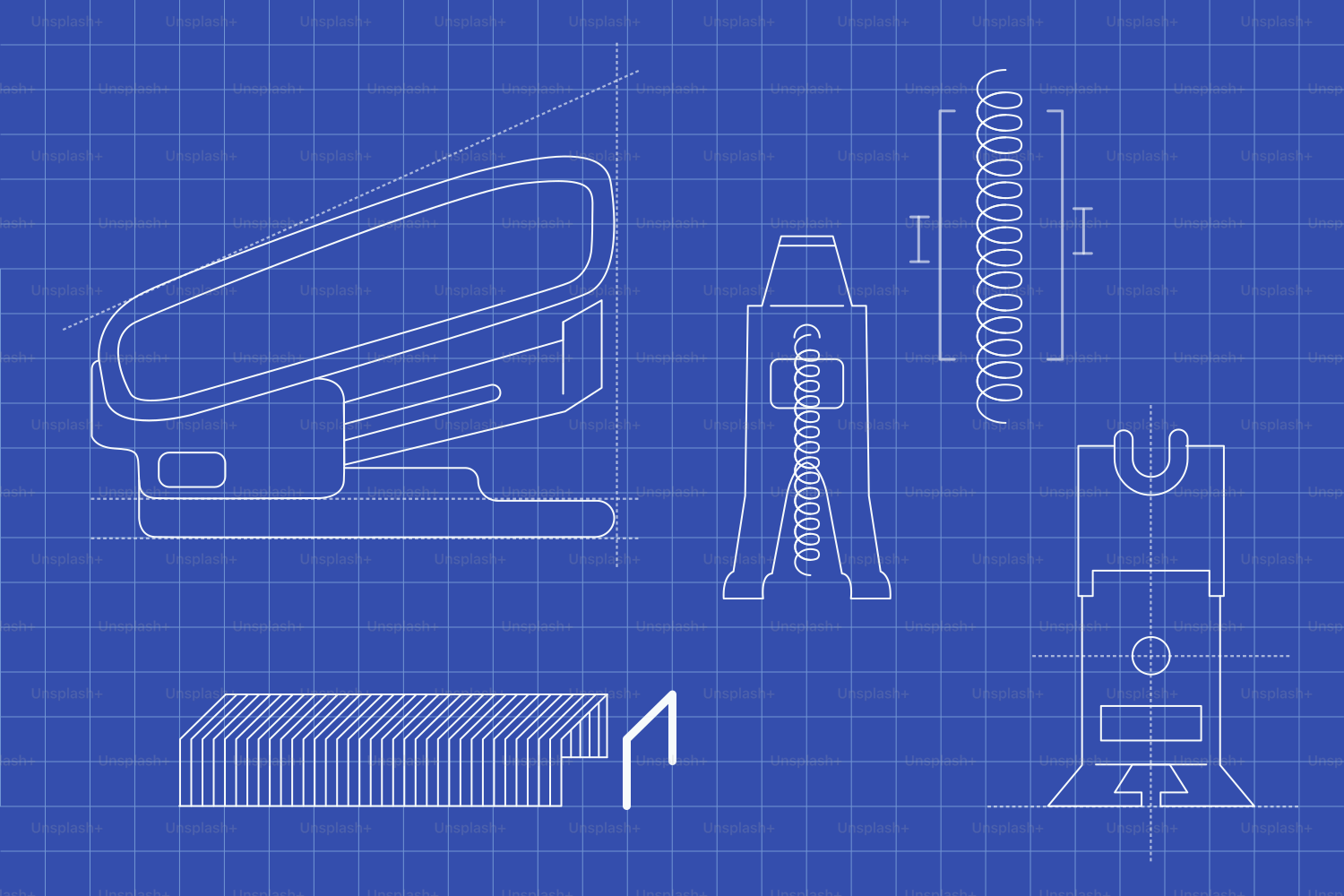 ホチキスとその構成要素の設計図