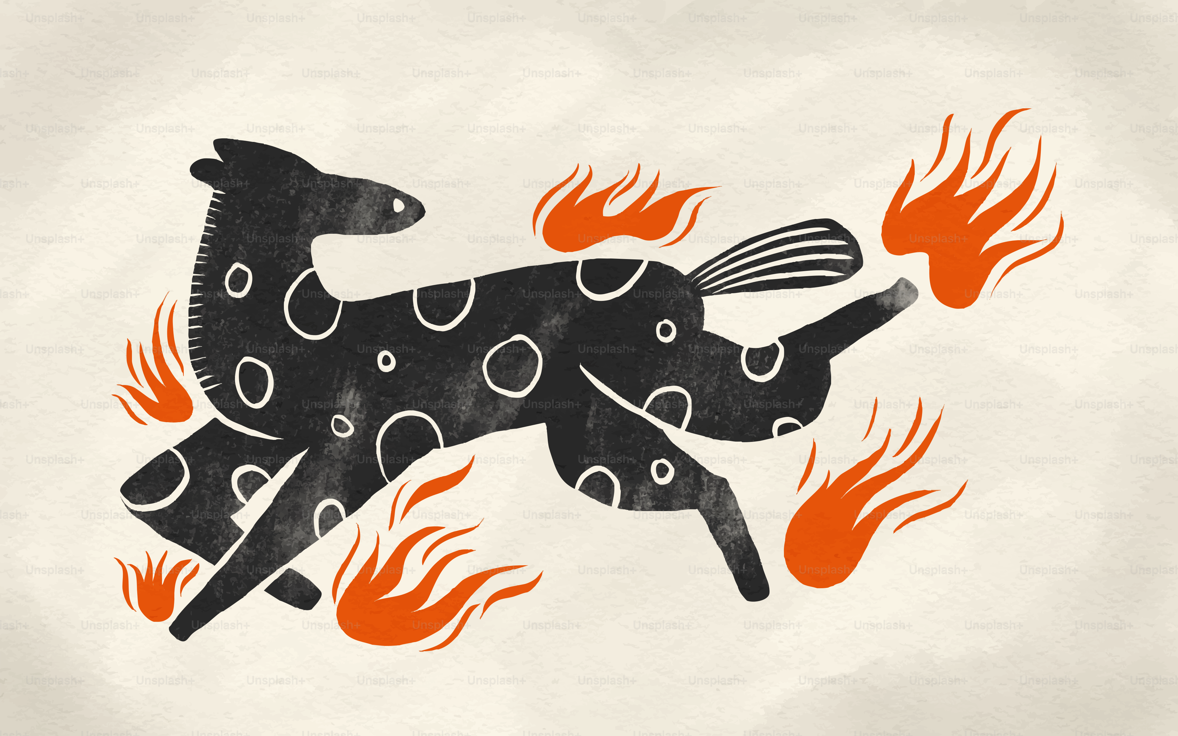 Ein stilisiertes Pferd mit brennenden Flecken