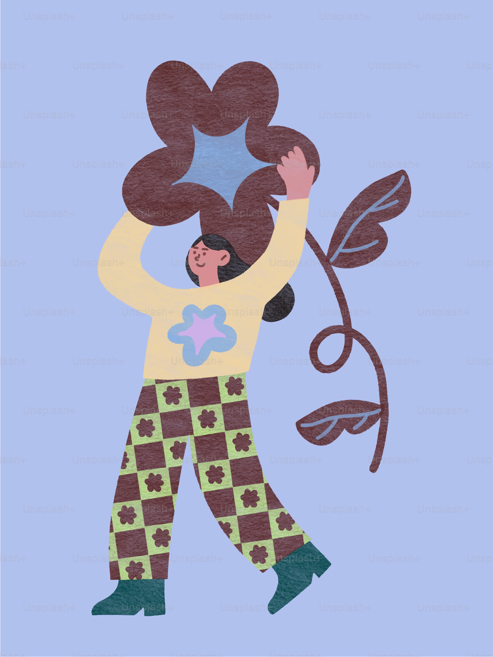 Person holding a large flower with a stem