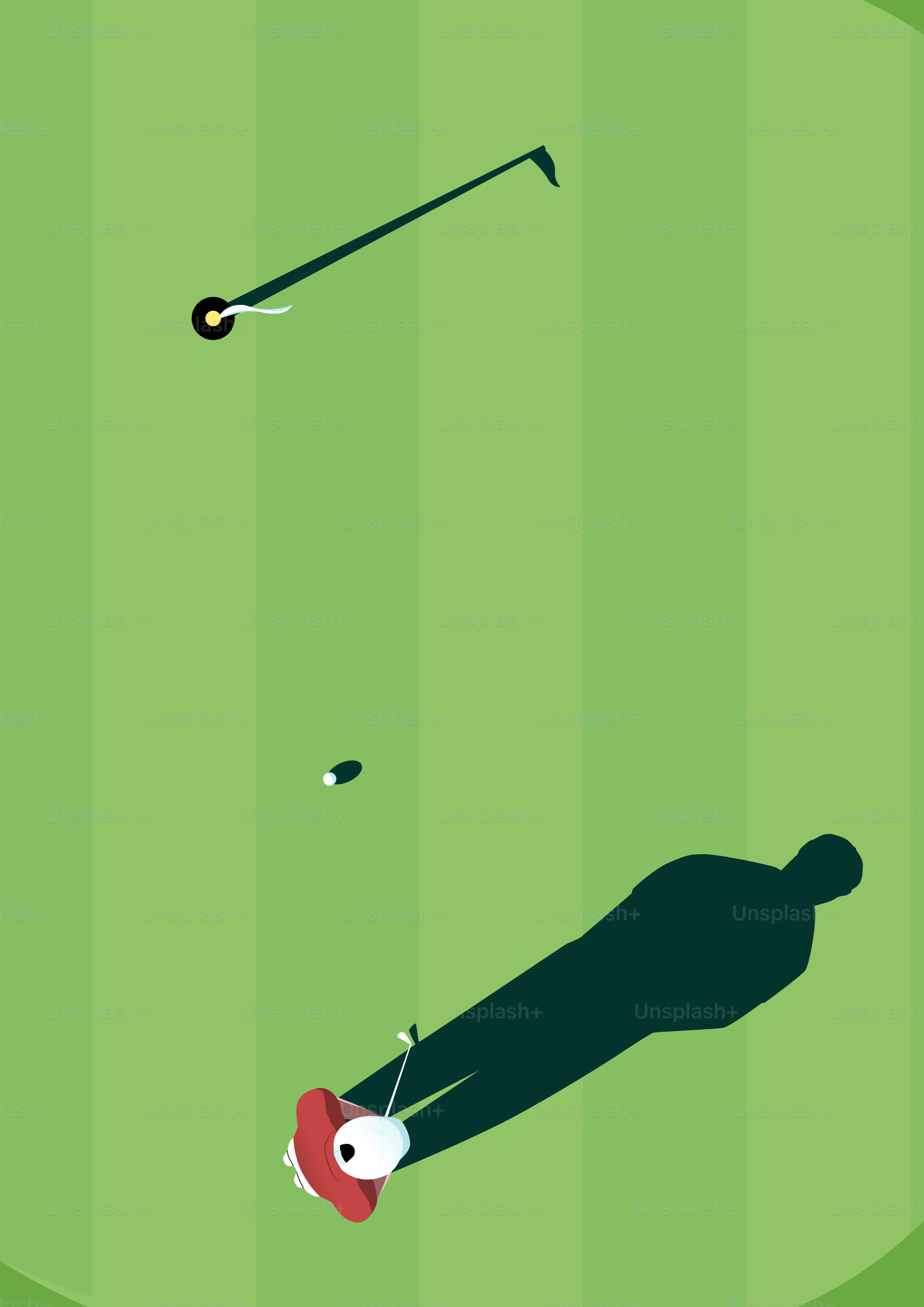 Golfer putting on a green with a hole.