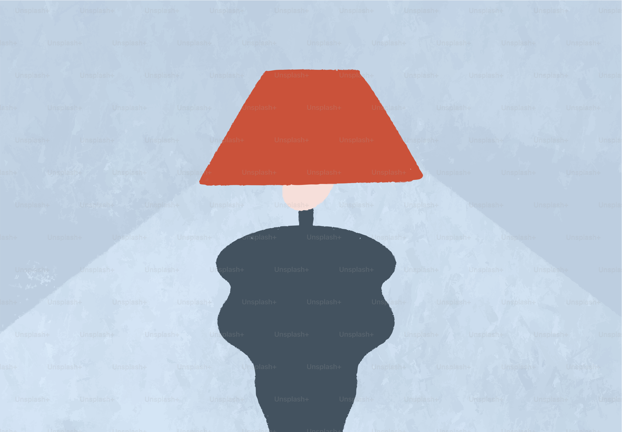 A lamp with a red lampshade casts light and shadow.