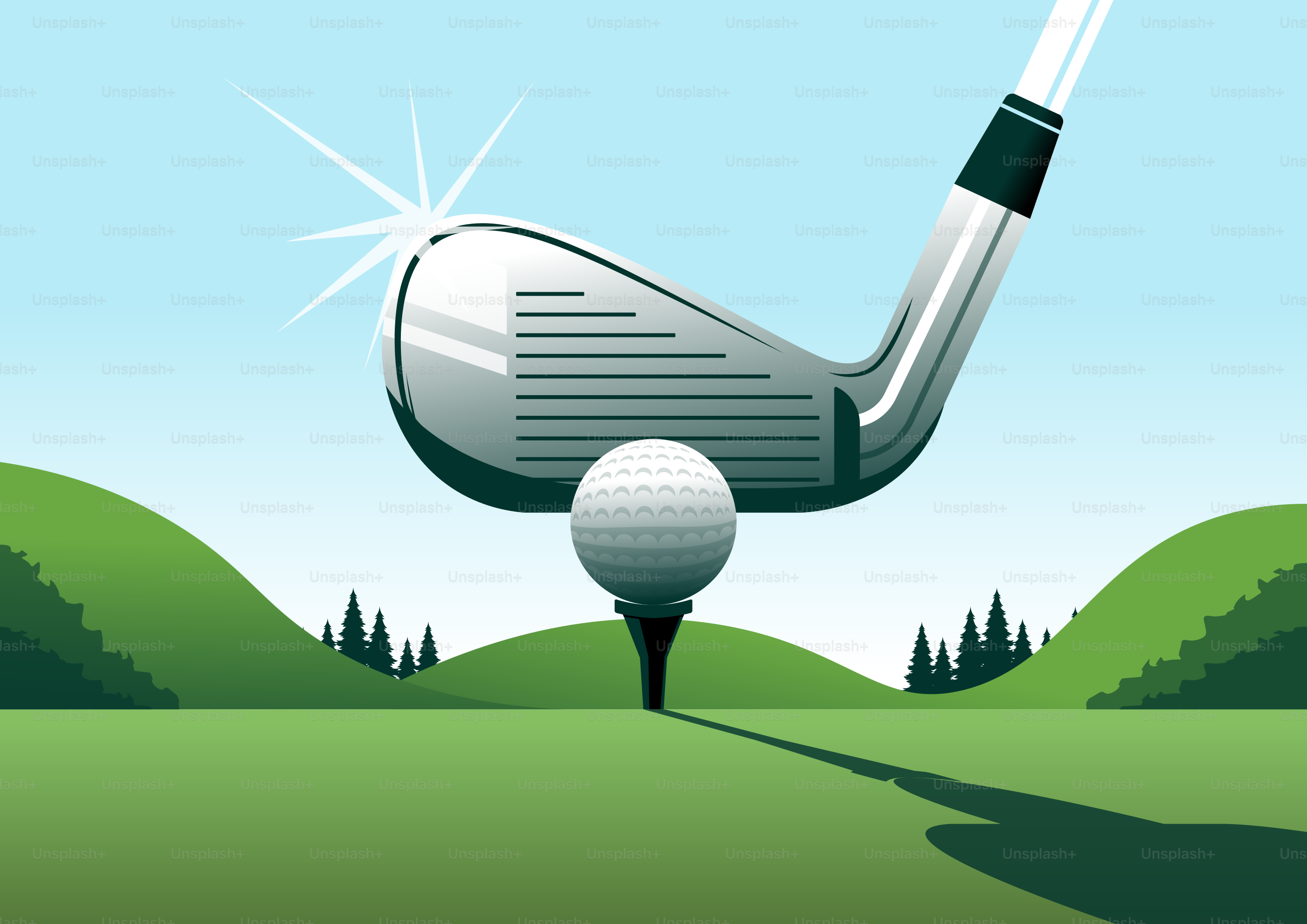 Palo de golf a punto de golpear una bola en un tee.