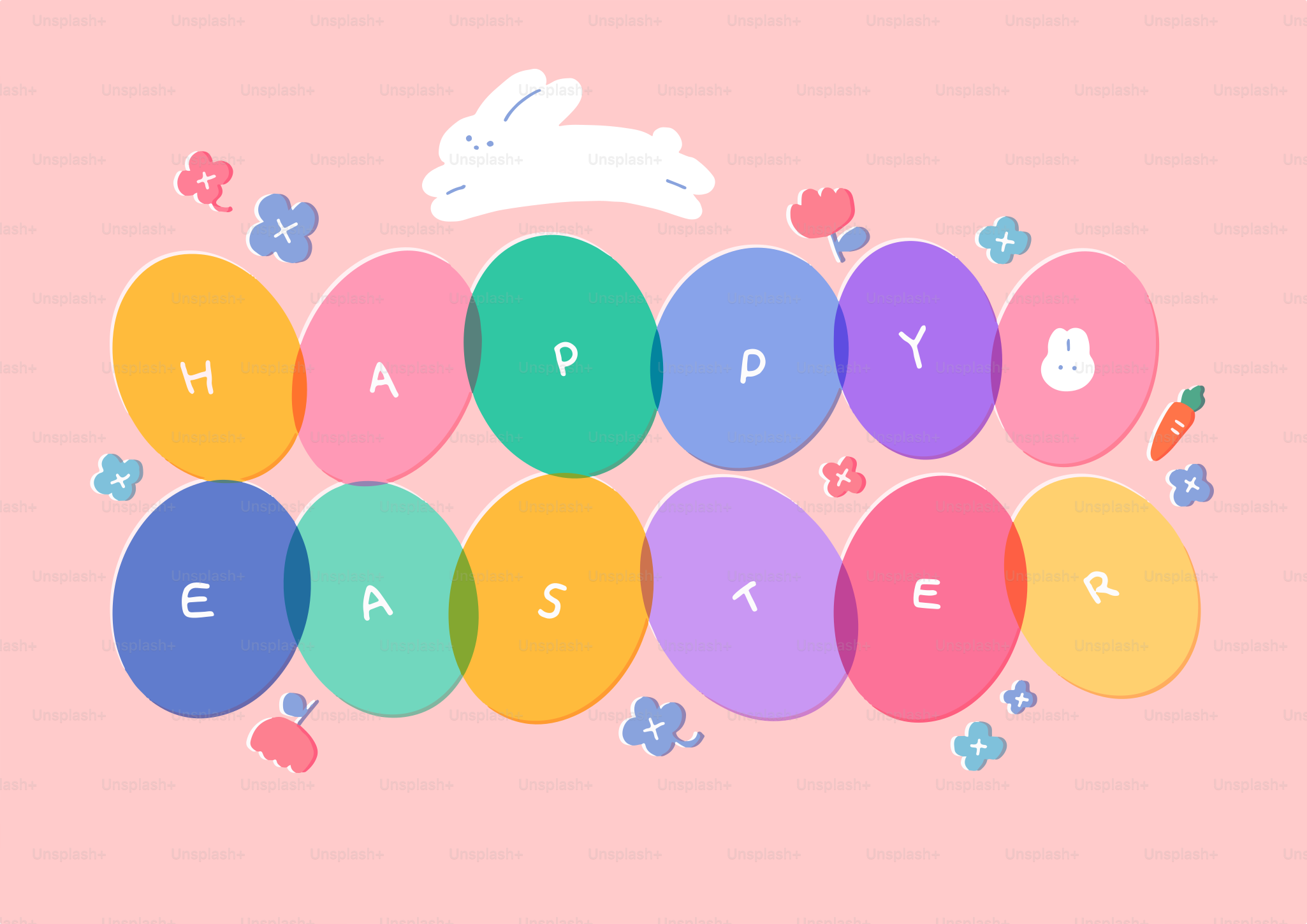 Happy easter text on colorful eggs with bunny vector – Background Image ...
