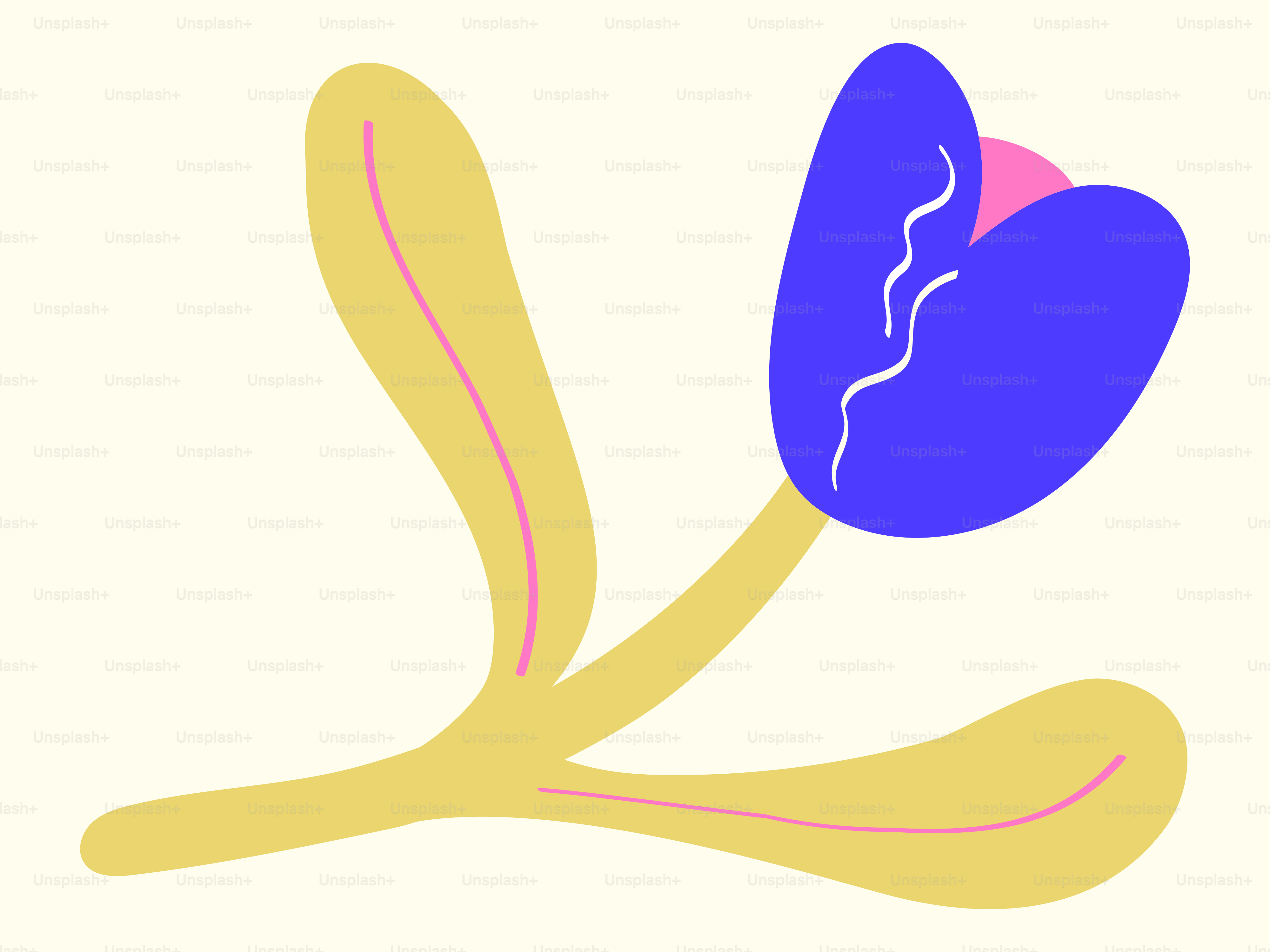 A stylized blue flower with yellow leaves.