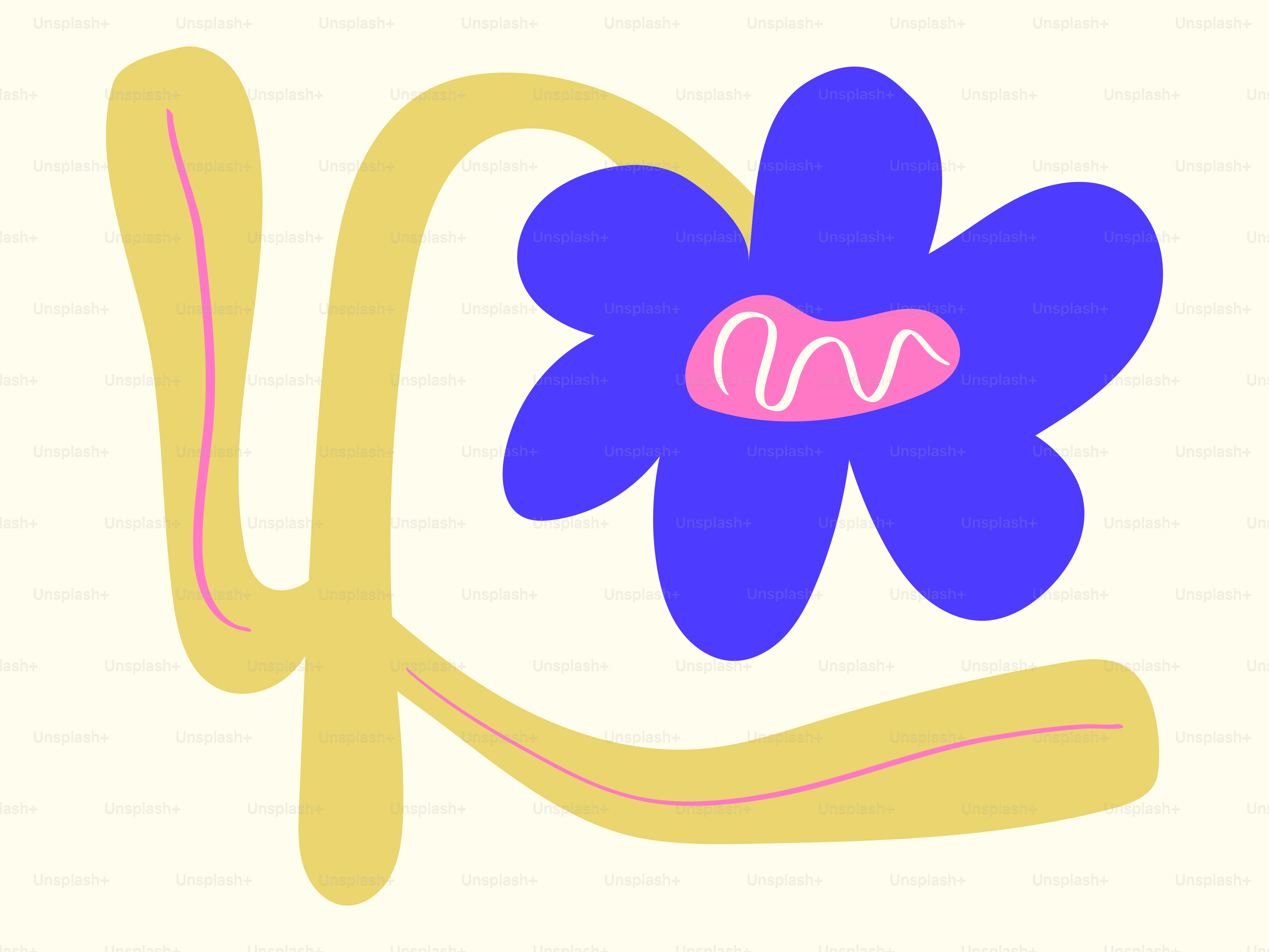A stylized blue flower with yellow stem on cream background