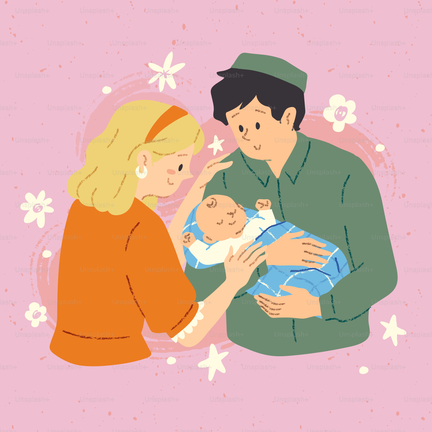 Pais segurando seu bebê recém-nascido com carinho