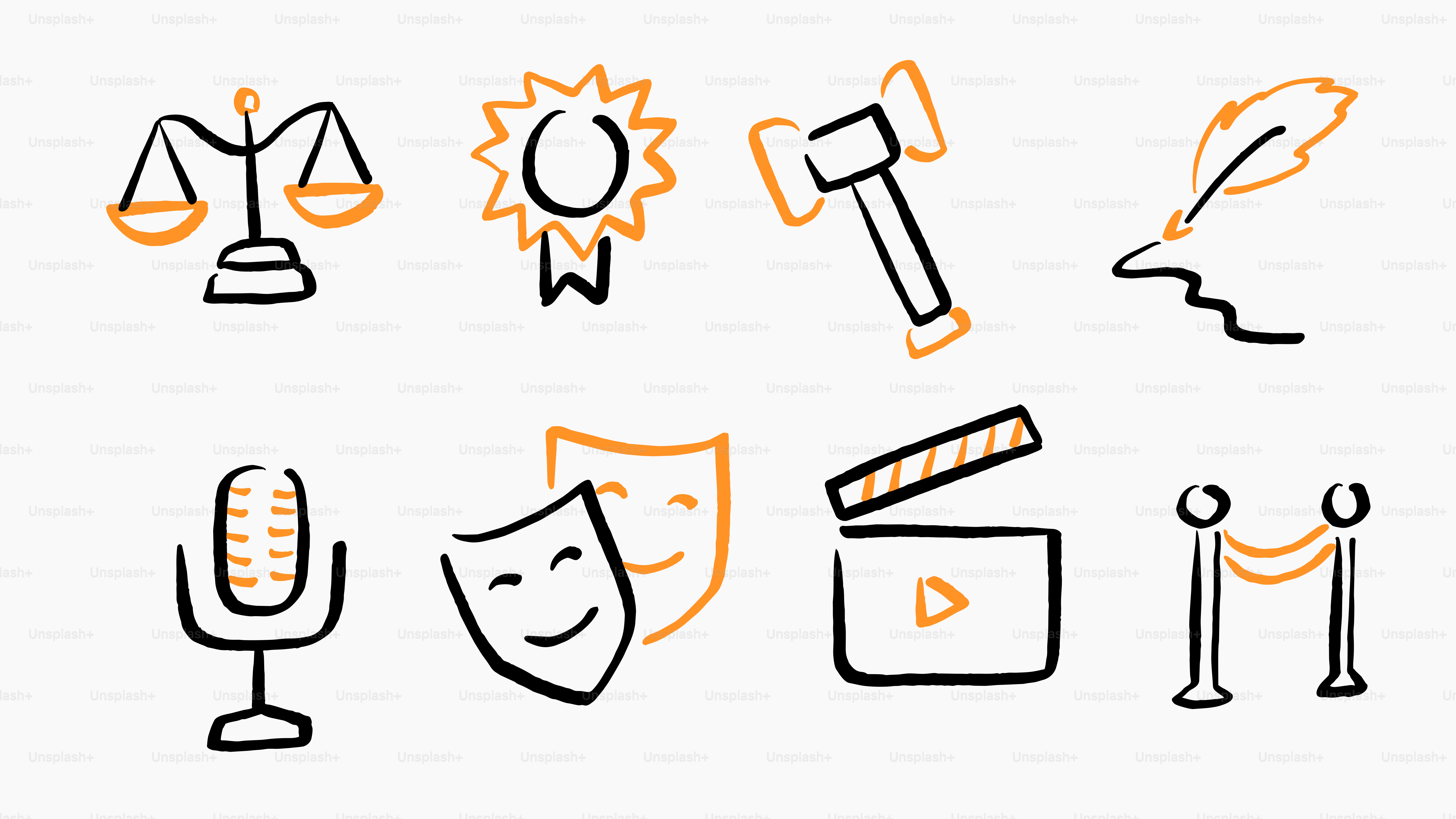 Collection of legal and entertainment icons