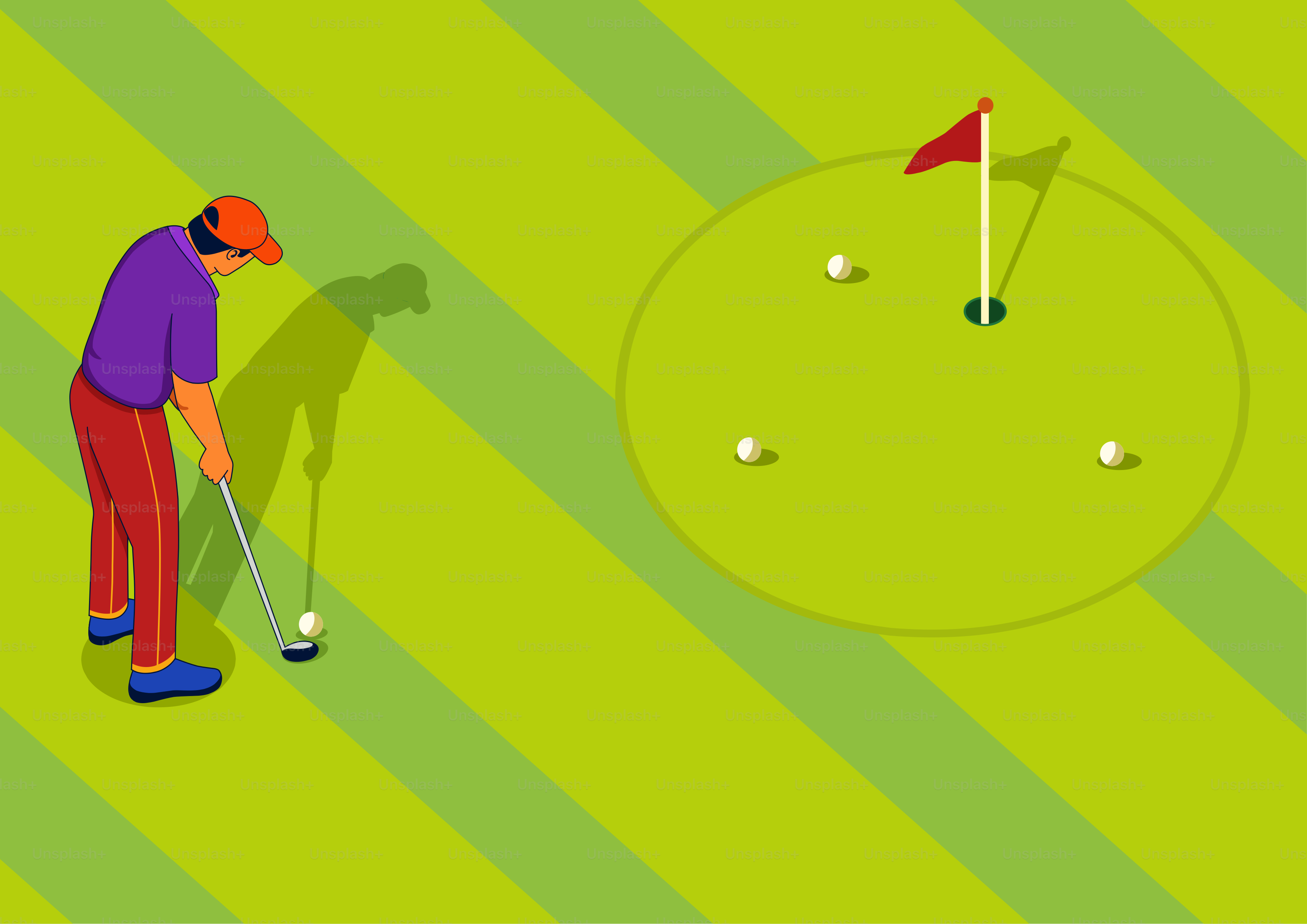 Golfista poniendo un green con bandera y bandera