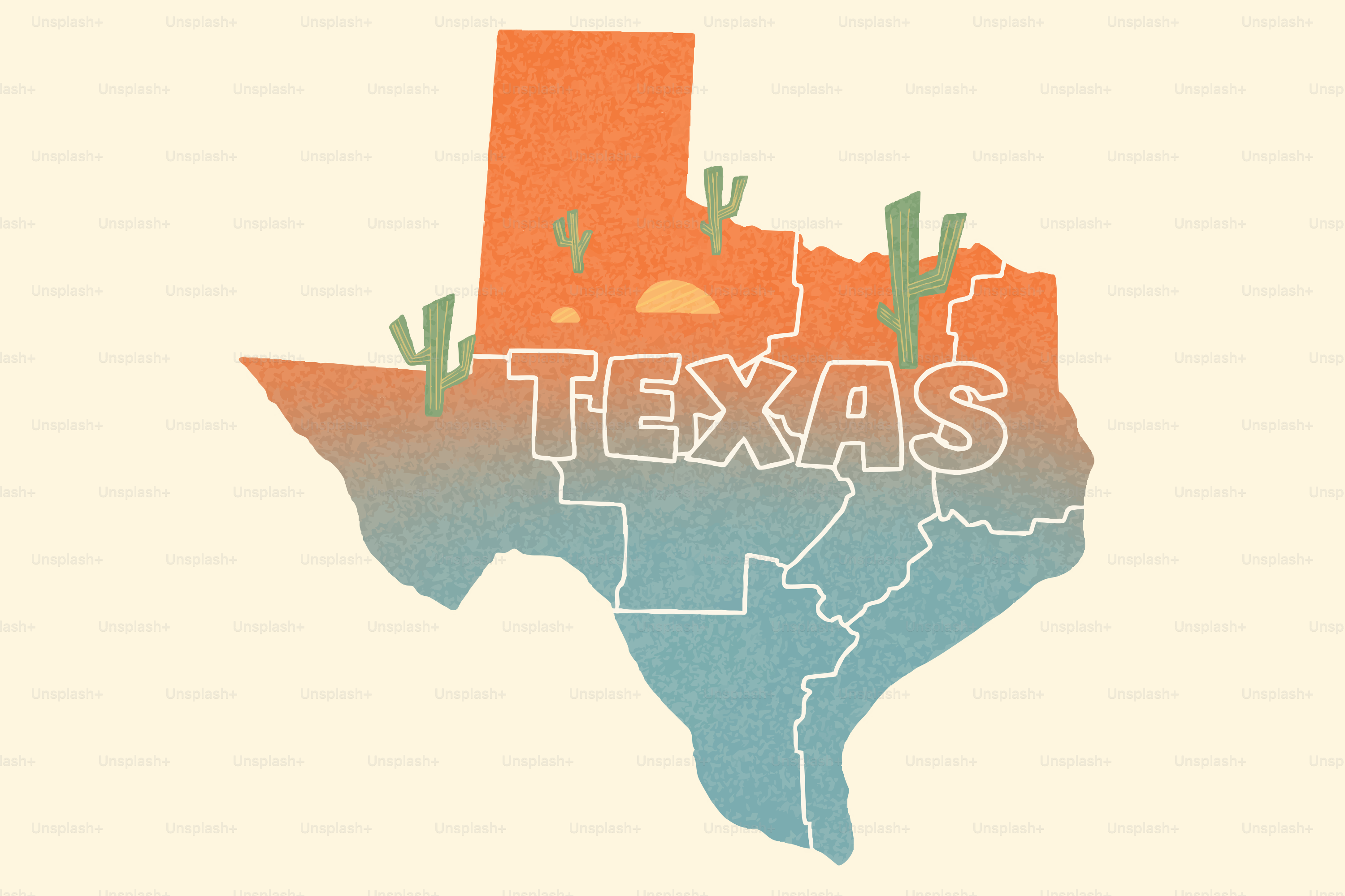 Map of texas with desert and coastal elements