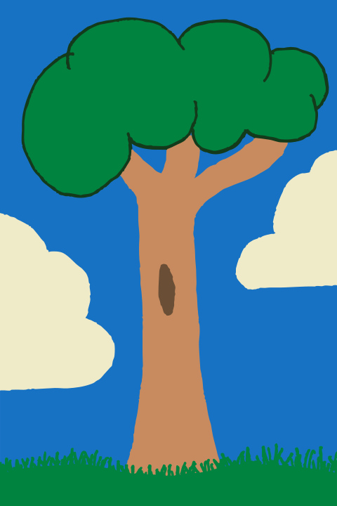 Ein Cartoonbaum mit einem Loch im Stamm