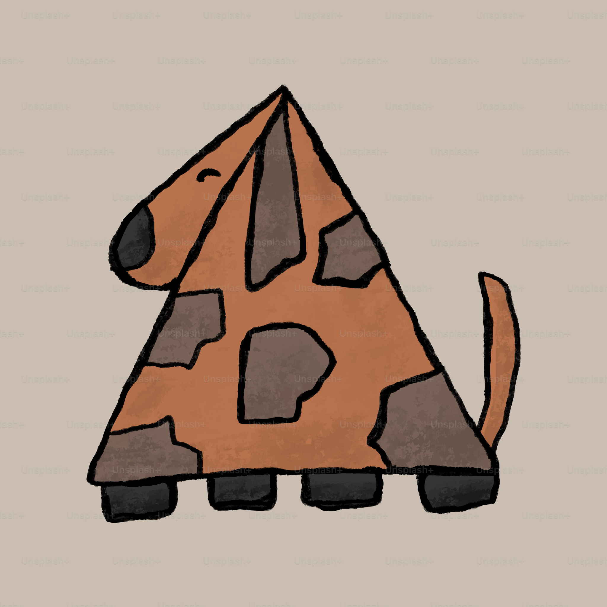 Un chien de dessin animé avec des taches brunes et des oreilles tombantes