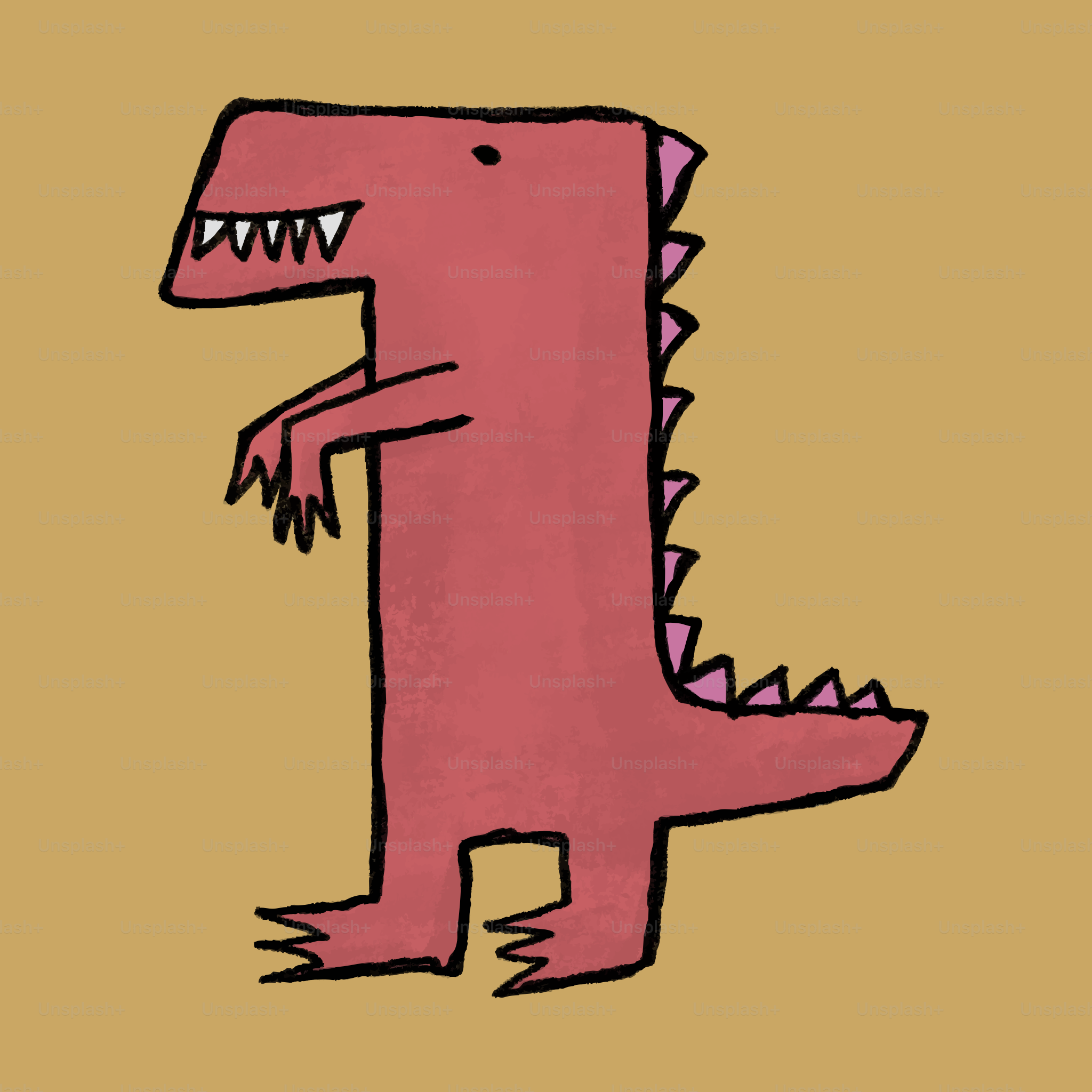 Un dinosaure rouge de dessin animé avec des dents pointues et des pointes