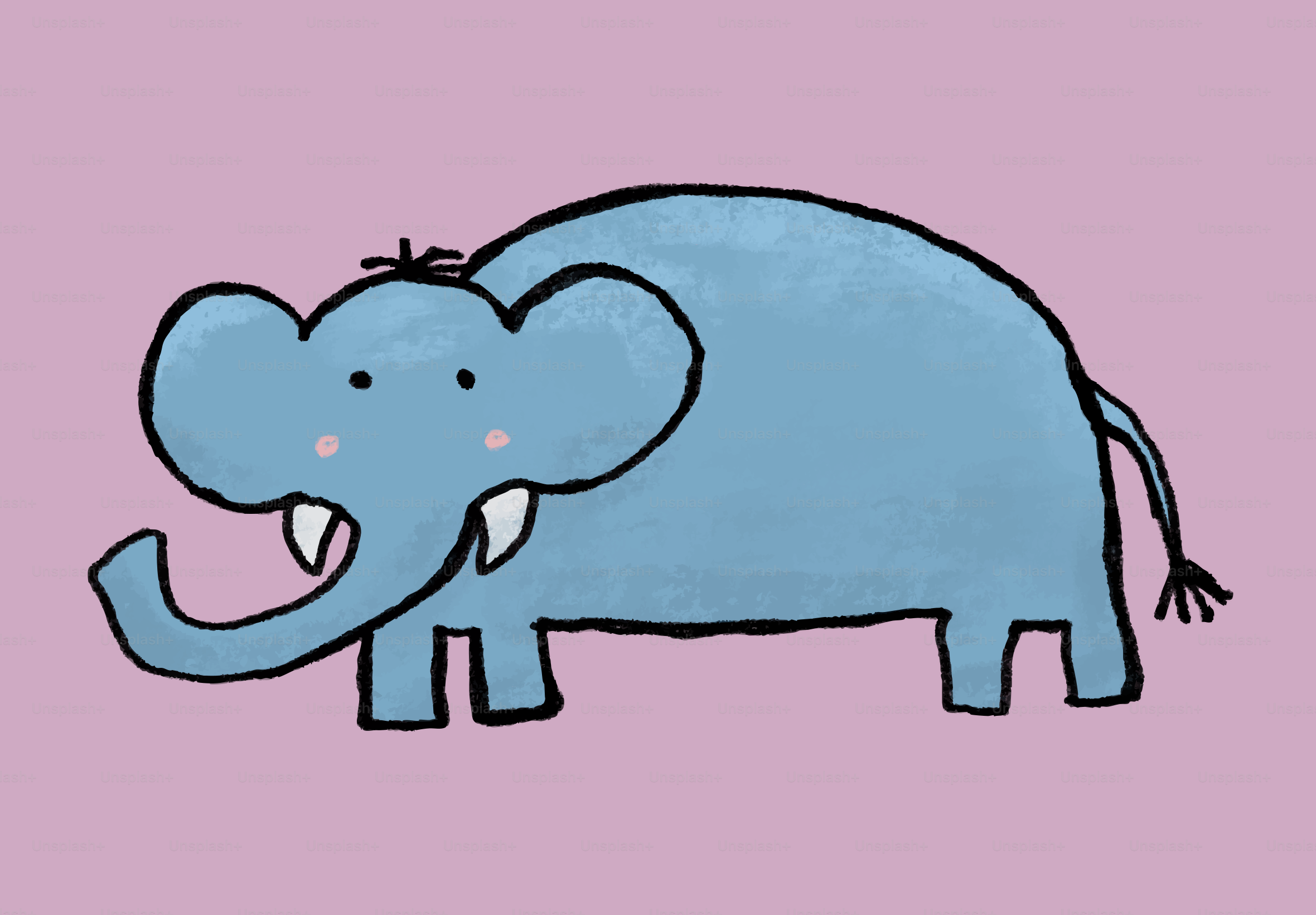 Un éléphant bleu fantaisiste avec des défenses sur fond rose