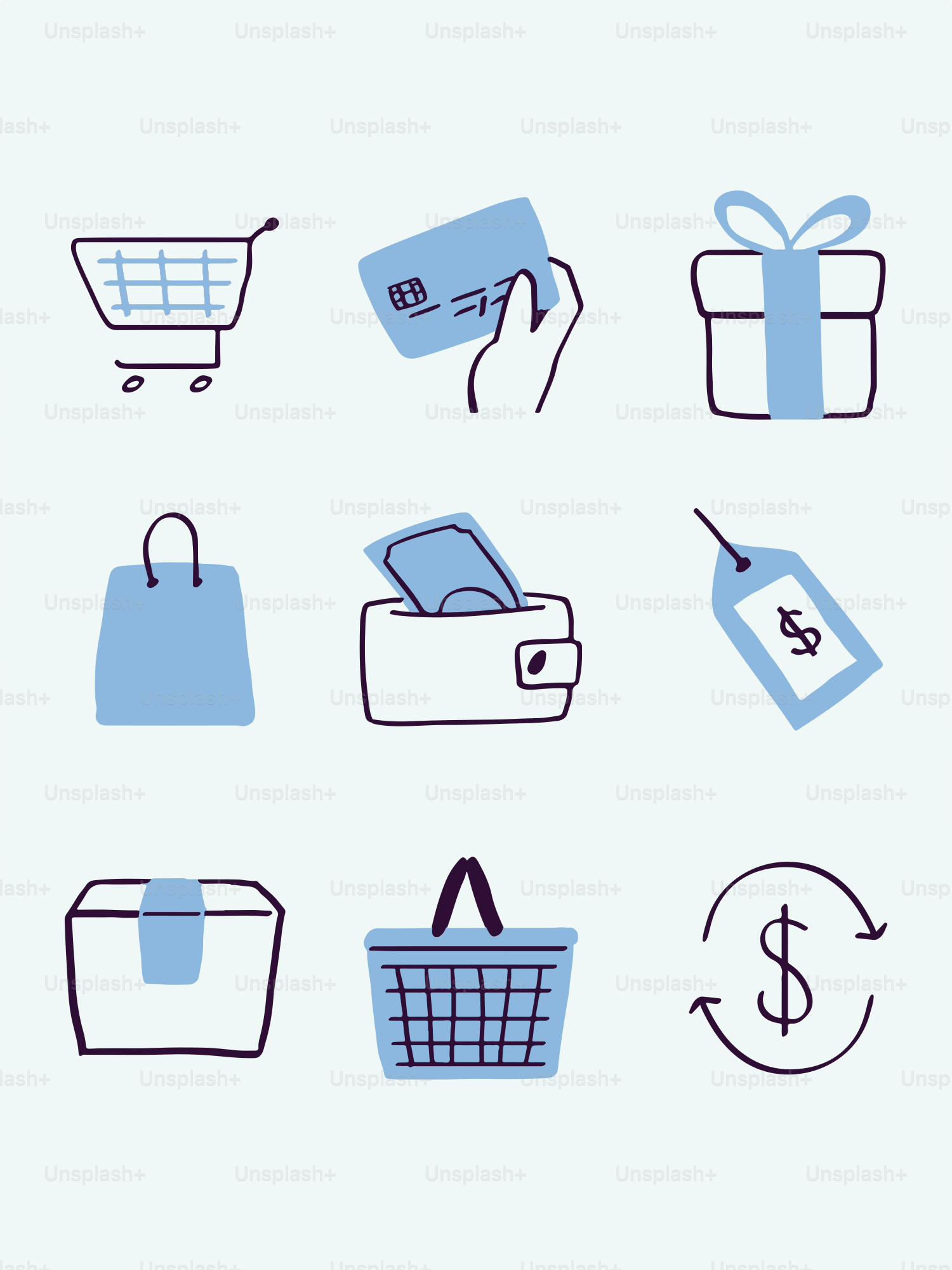 Colección de iconos sencillos de compras y pagos