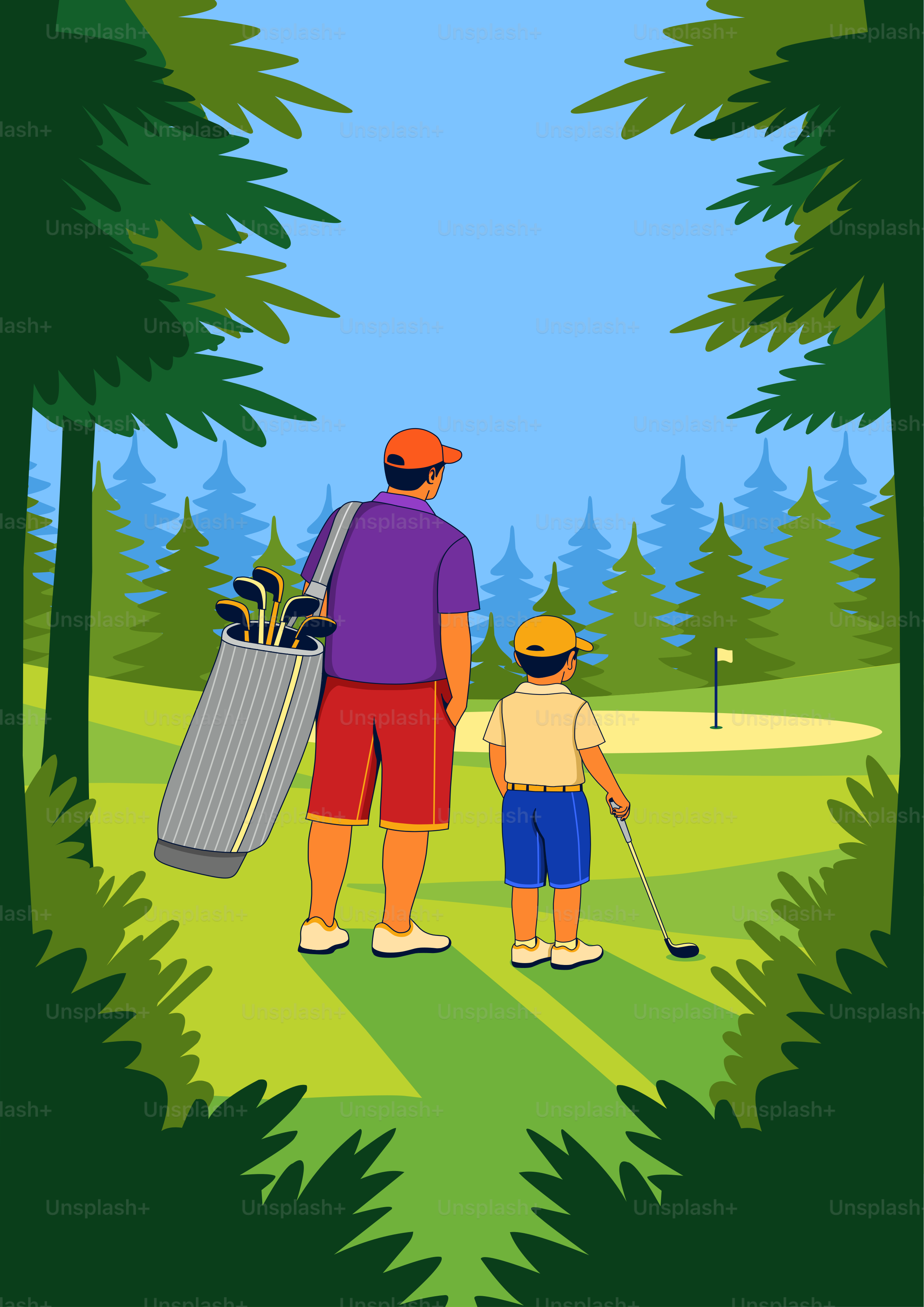 Padre e hijo en un campo de golf