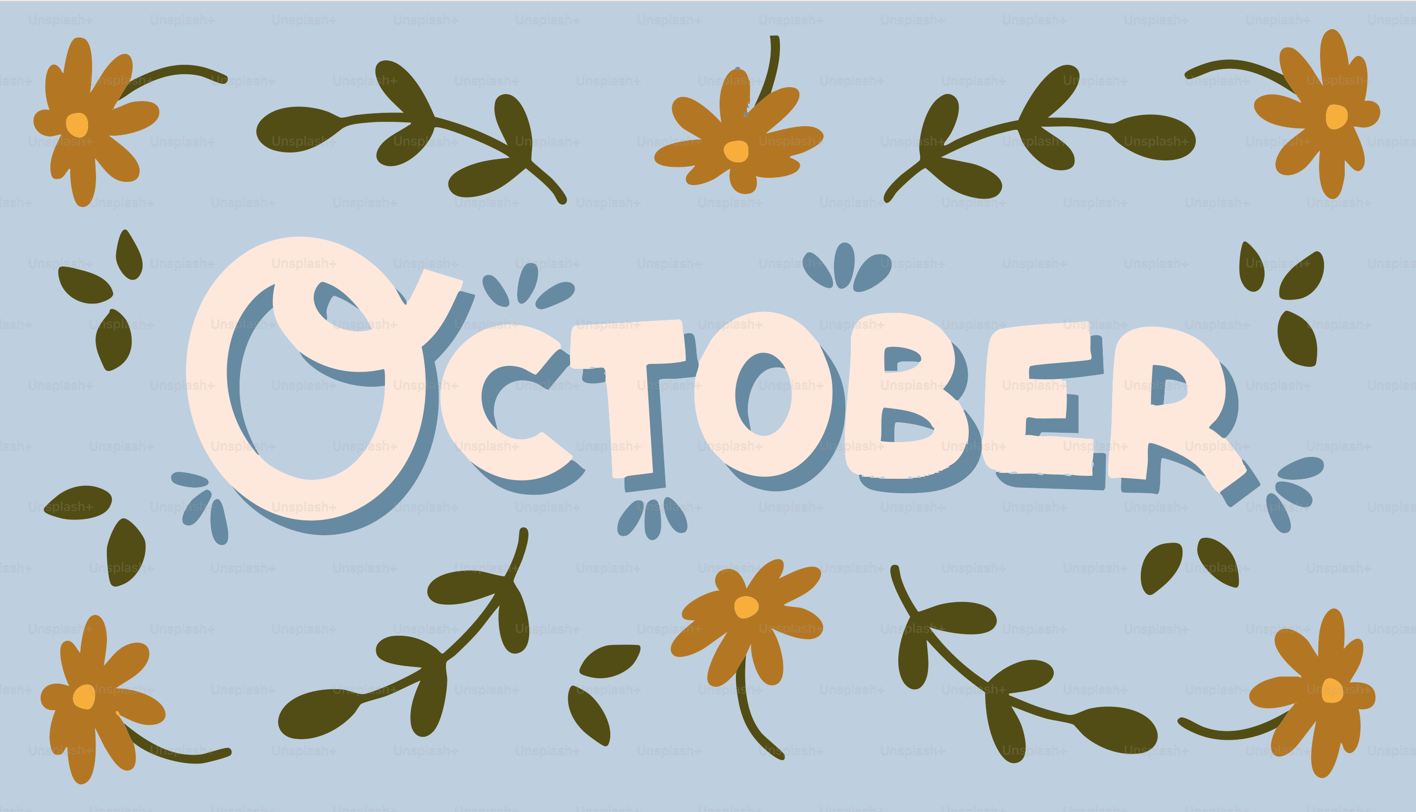 October text with floral border on blue background vector – Flowers ...