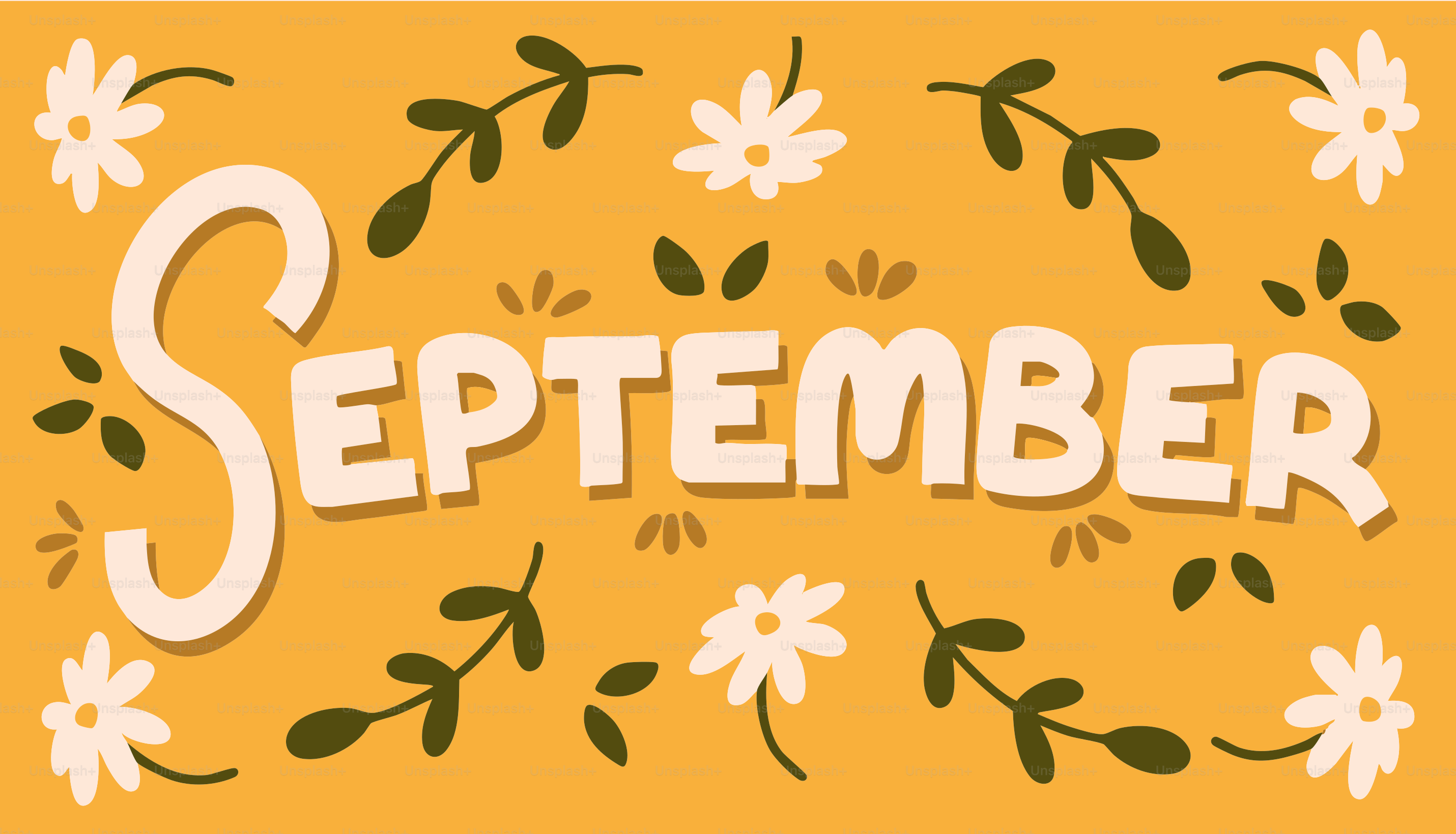 September text with floral decorations on yellow background