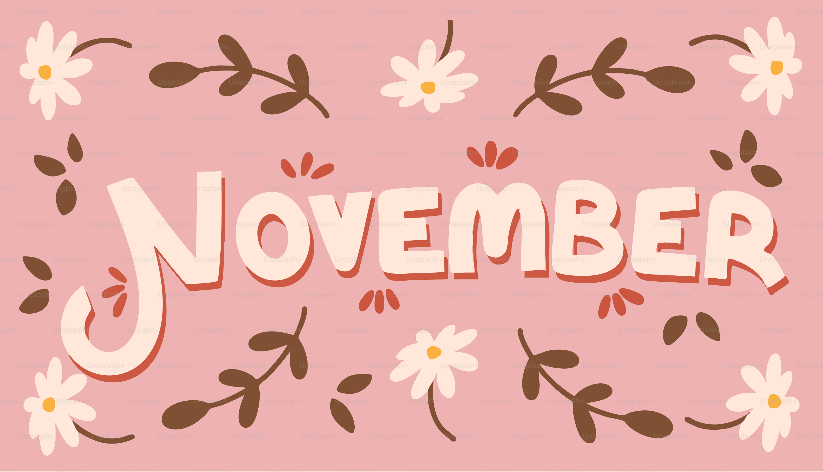 Texto de novembro com borda floral e de folhas