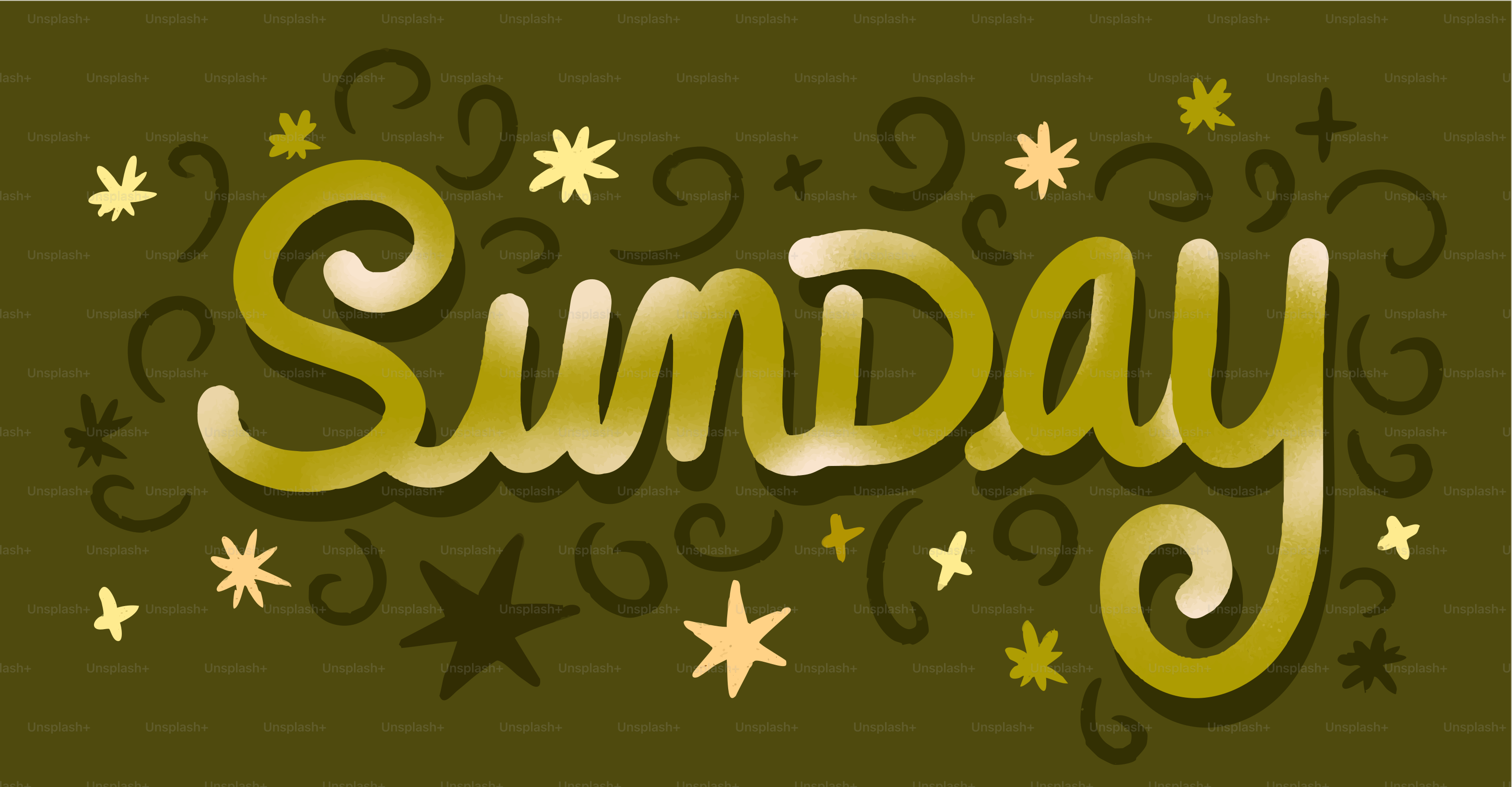 별이 그려진 장식 글씨로 'Sunday'라는 단어가 적혀 있습니다.
