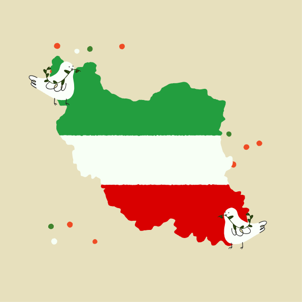 Map of iran in flag colors with doves