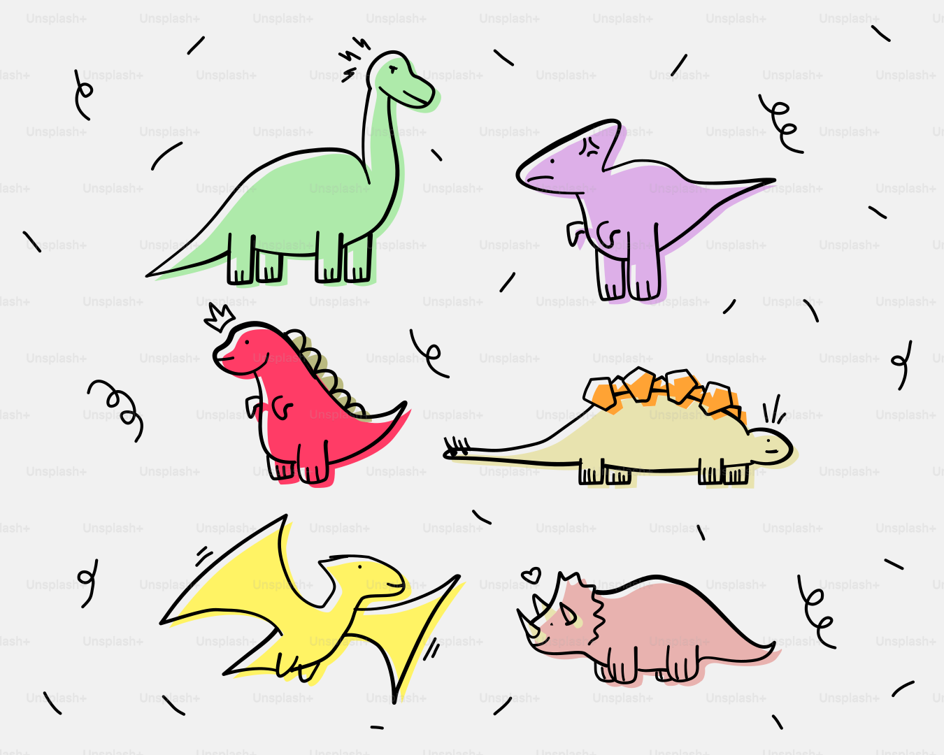 Colorful cartoon dinosaurs on a light background