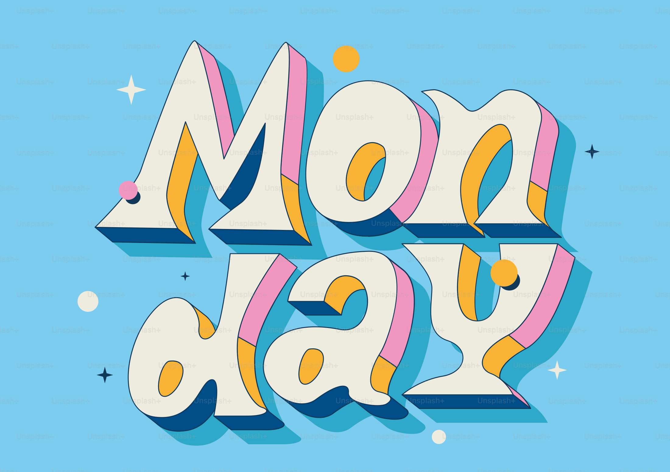 Retro-Stil-"Montag"-Text mit farbenfrohen Akzenten