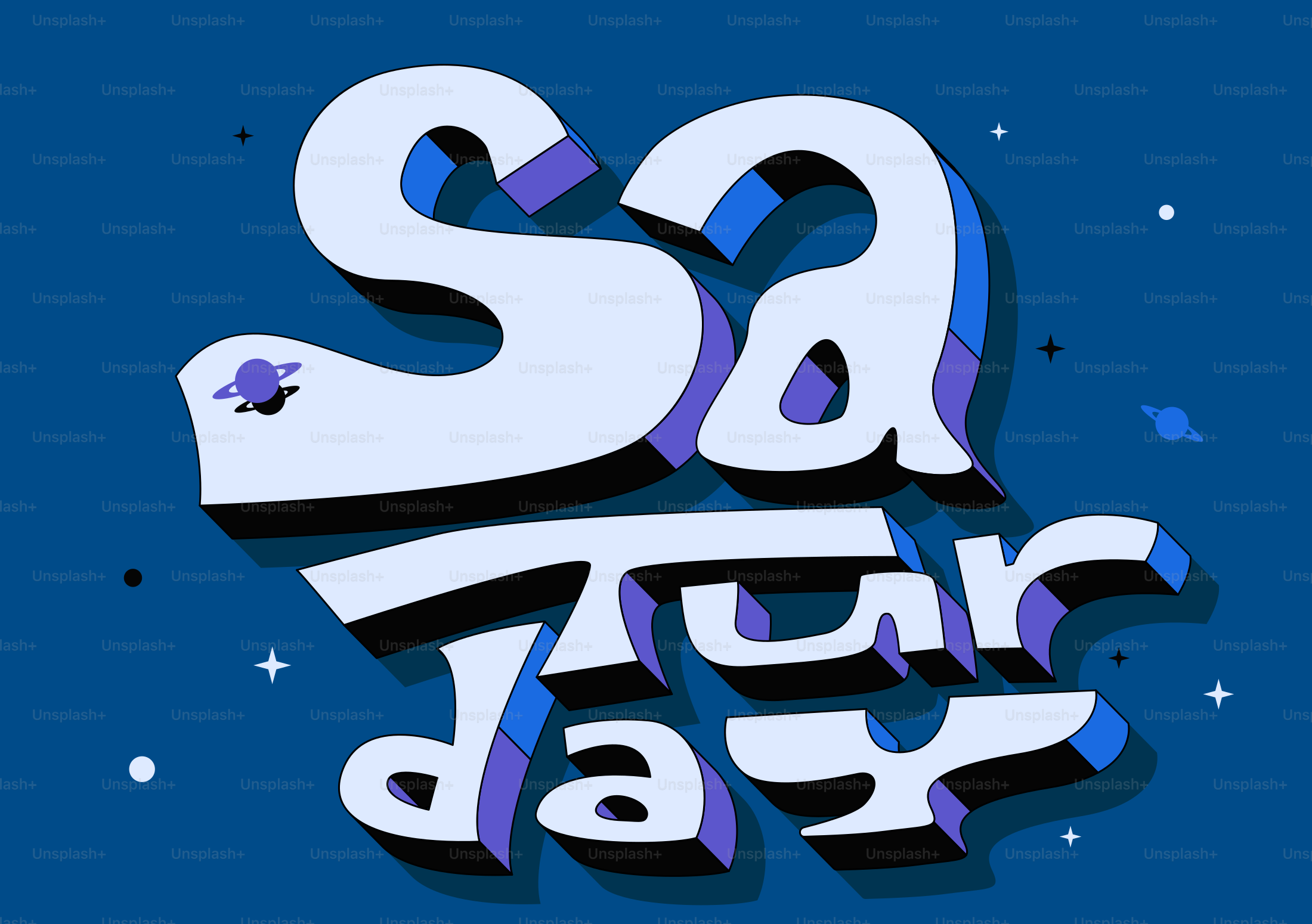 Stylized text "saturday" with space theme
