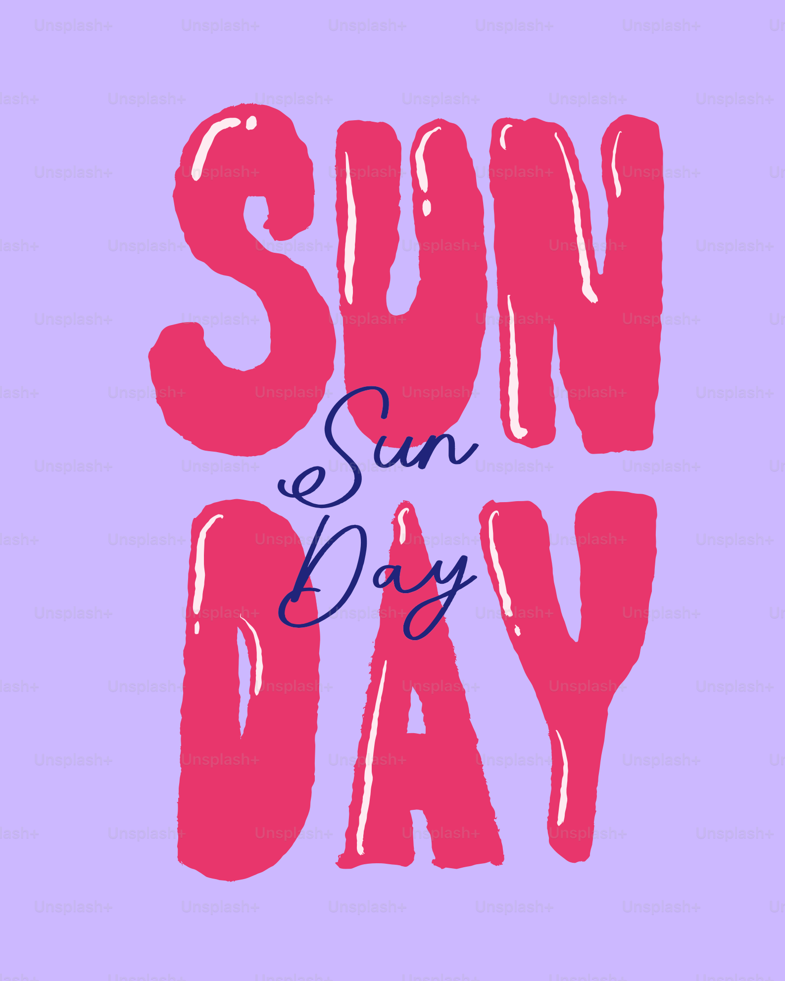 Des lettres roses en gras épellent « Sunday » sur fond lavande