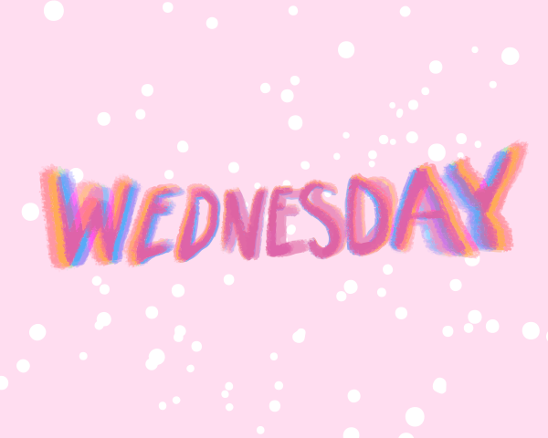 The word wednesday in colorful, bubbly letters.