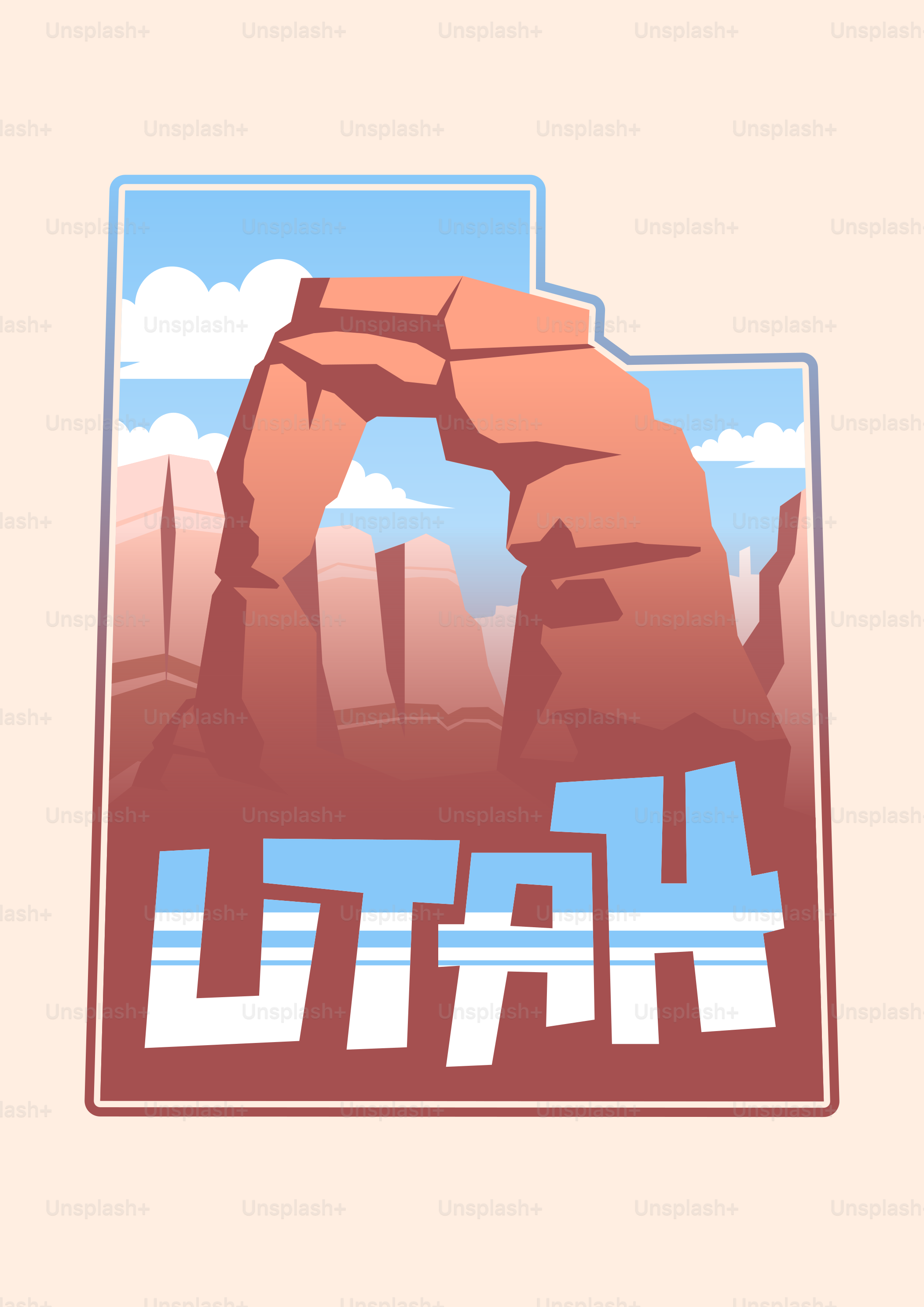 Utah shaped sticker with delicate arch illustration