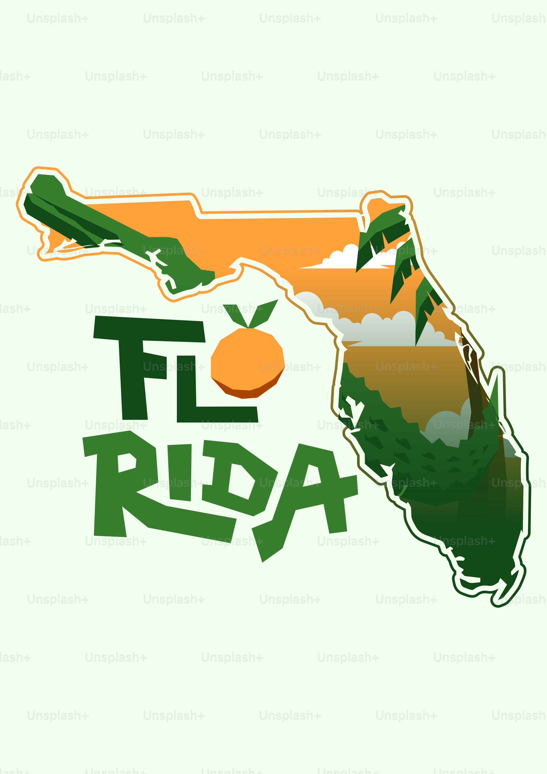 Florida state outline with text and orange
