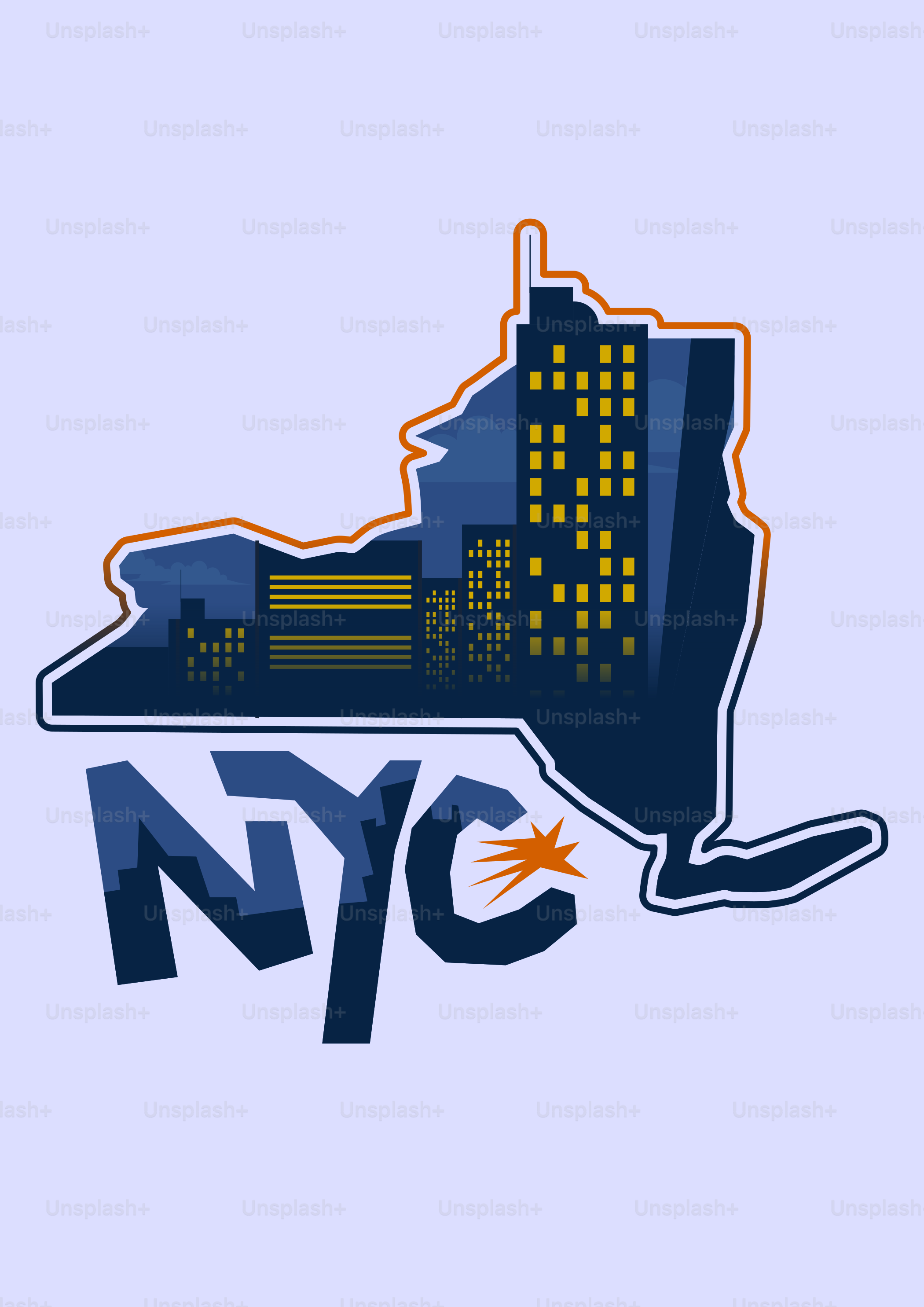 New york city skyline within new york state outline