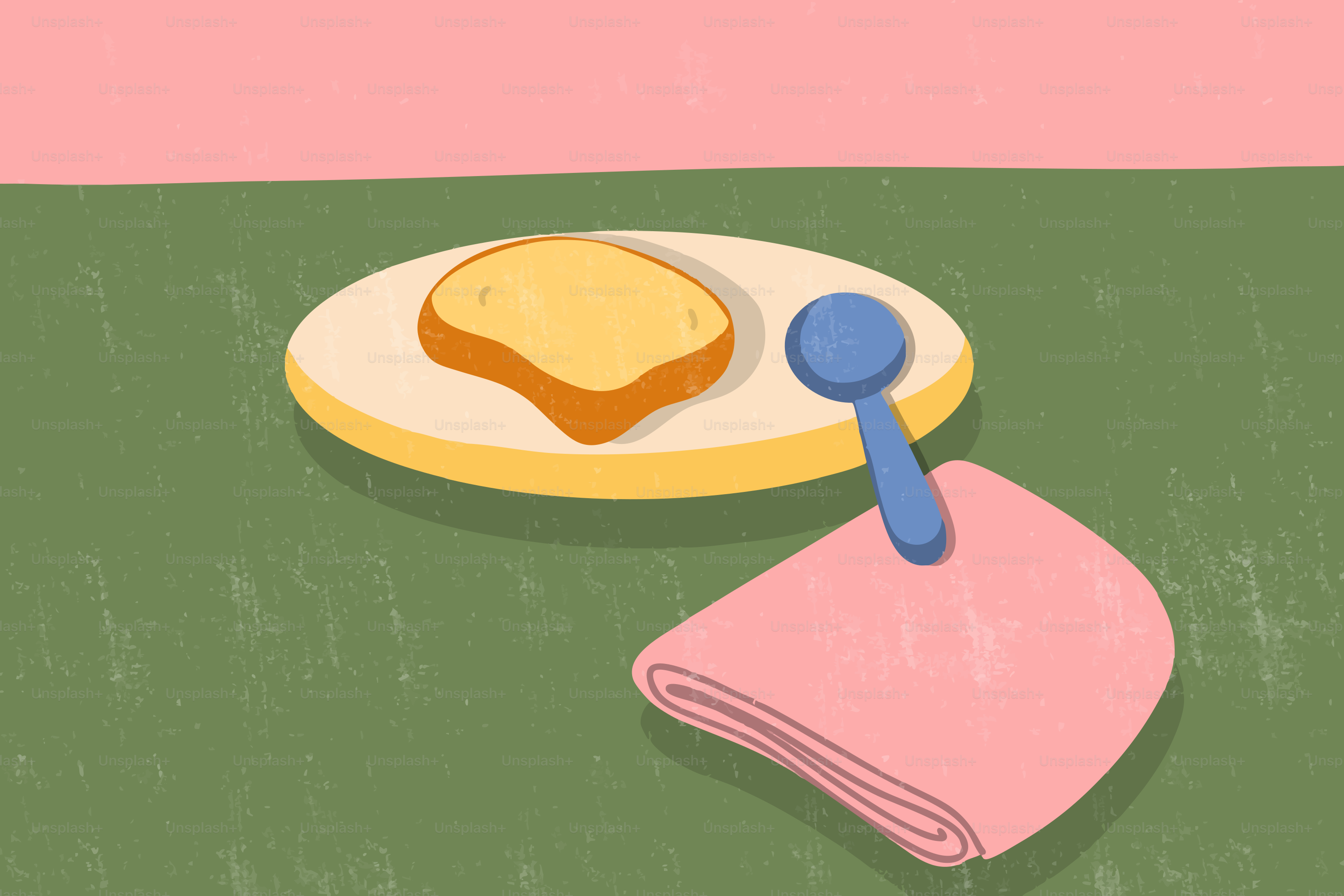 Eine Scheibe Toast auf einem Teller mit einer Serviette.