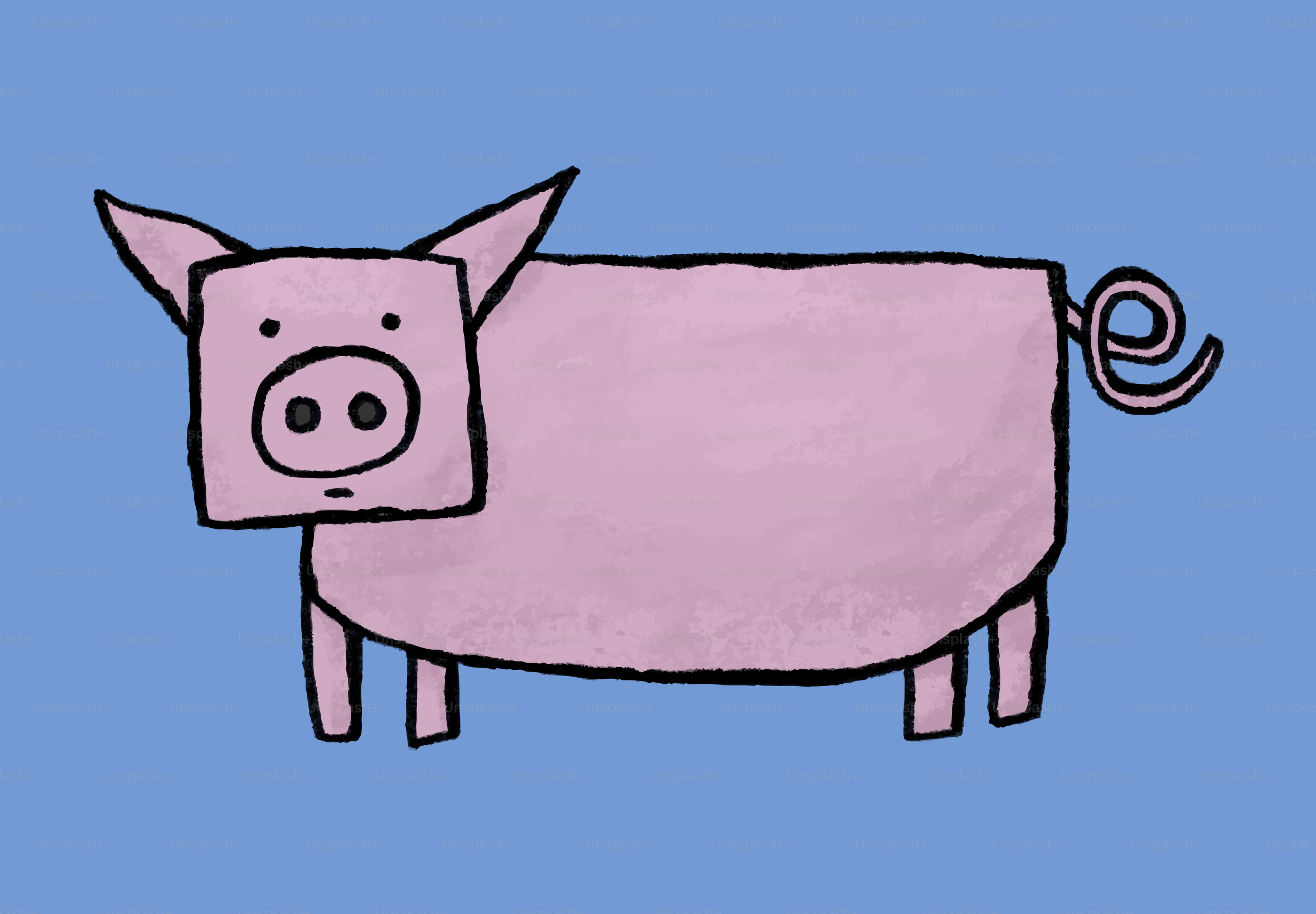 Un simple dessin d’un cochon rose sur fond bleu