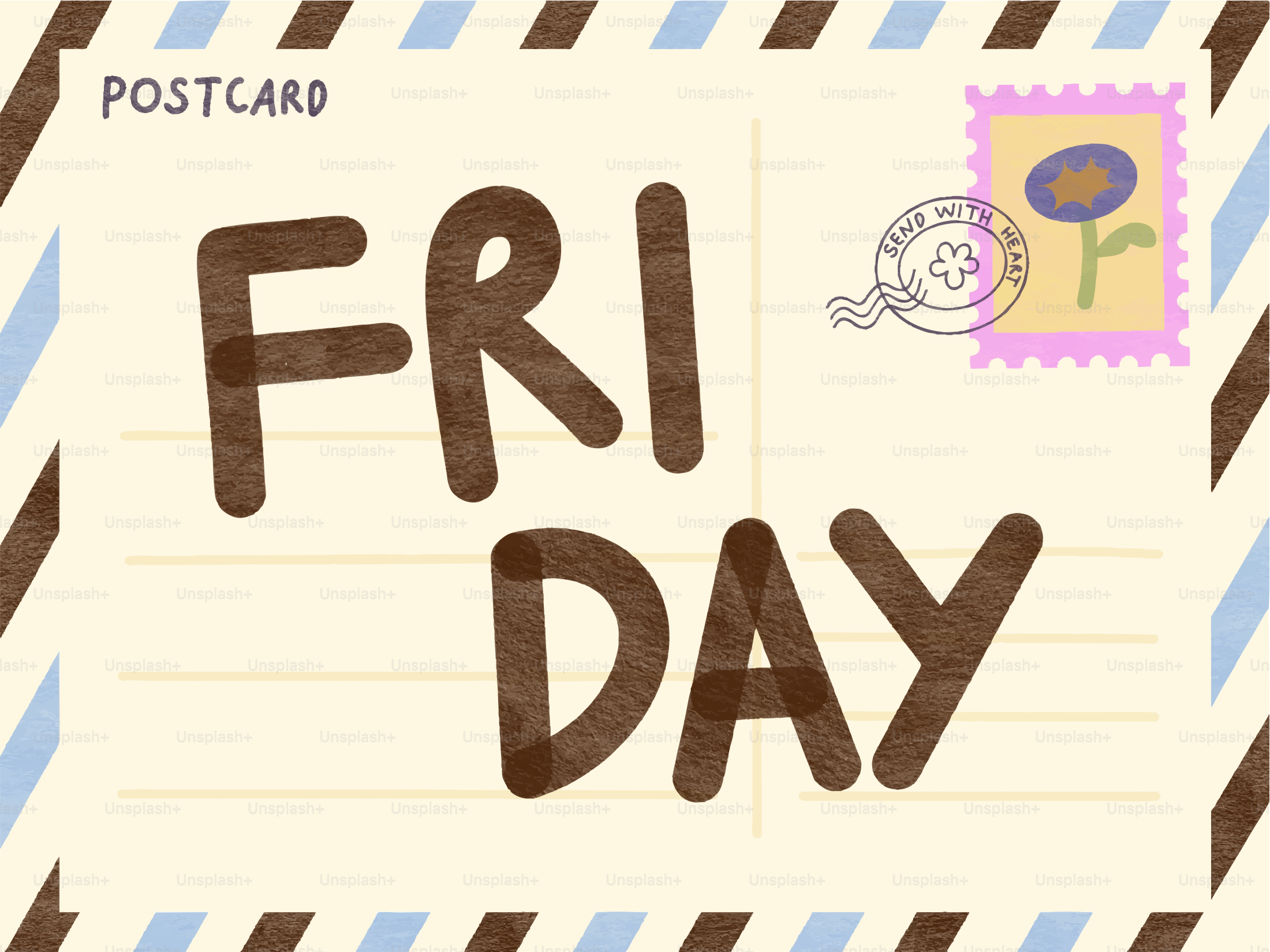 Postcard with the word friday in large letters.