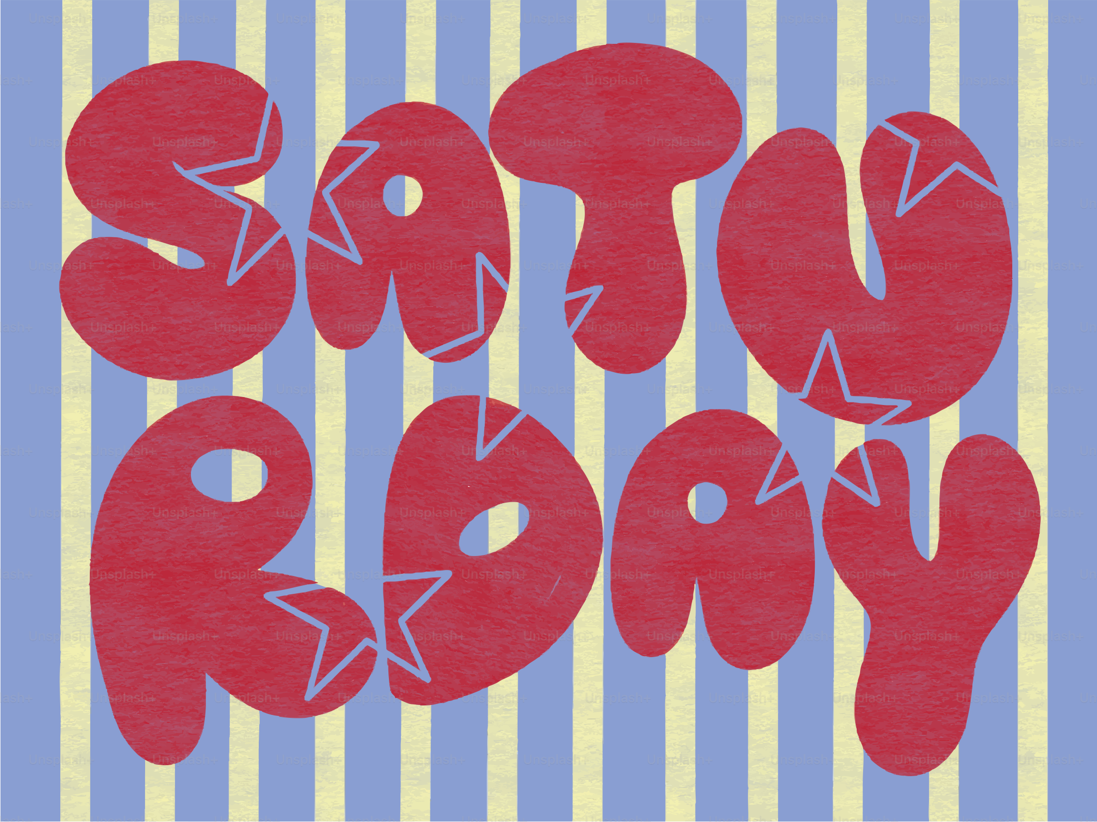 Red bubbly letters spell out saturday on striped background