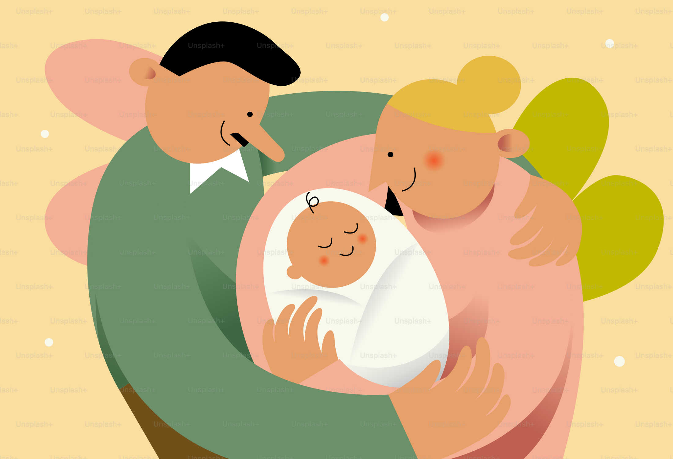 Parents lovingly holding their newborn baby.